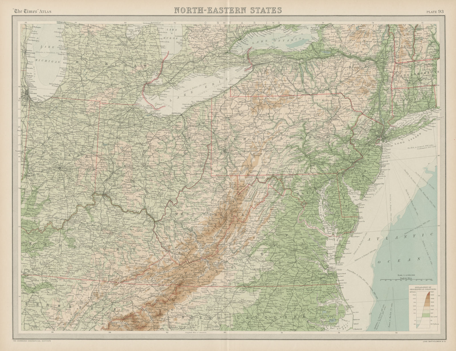 Associate Product Northeastern United States. Appalachians. Atlantic Seaboard. USA. TIMES 1922 map
