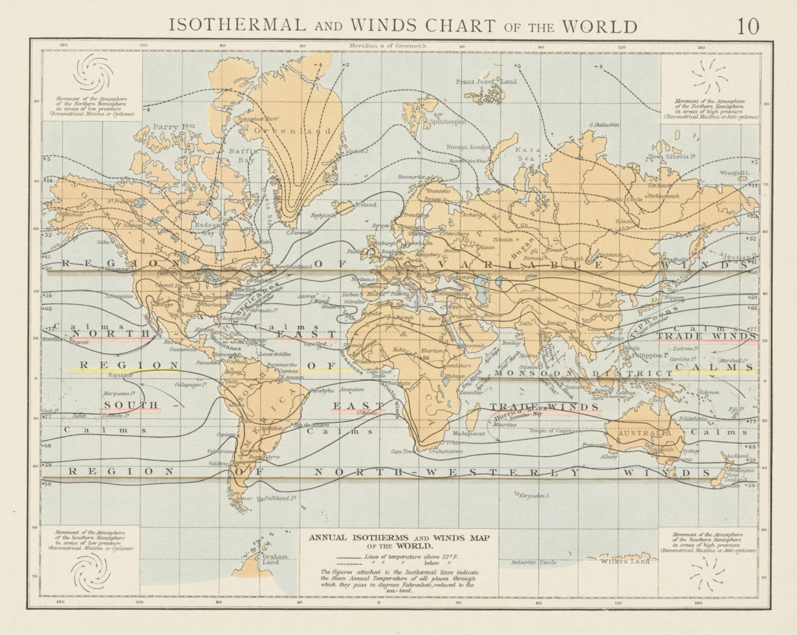 Associate Product Isothermal and Winds chart of the world. THE TIMES 1900 old antique map