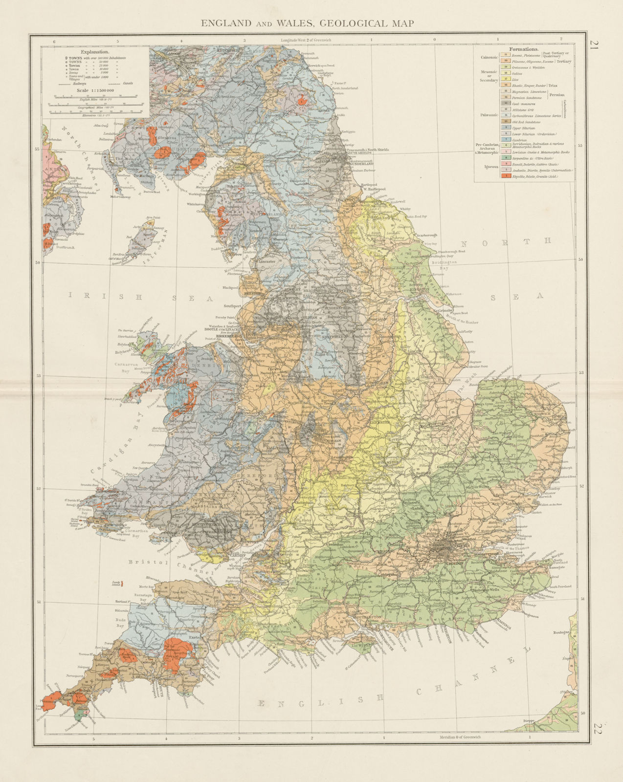 Associate Product England and Wales, geological map. THE TIMES 1900 old antique plan chart