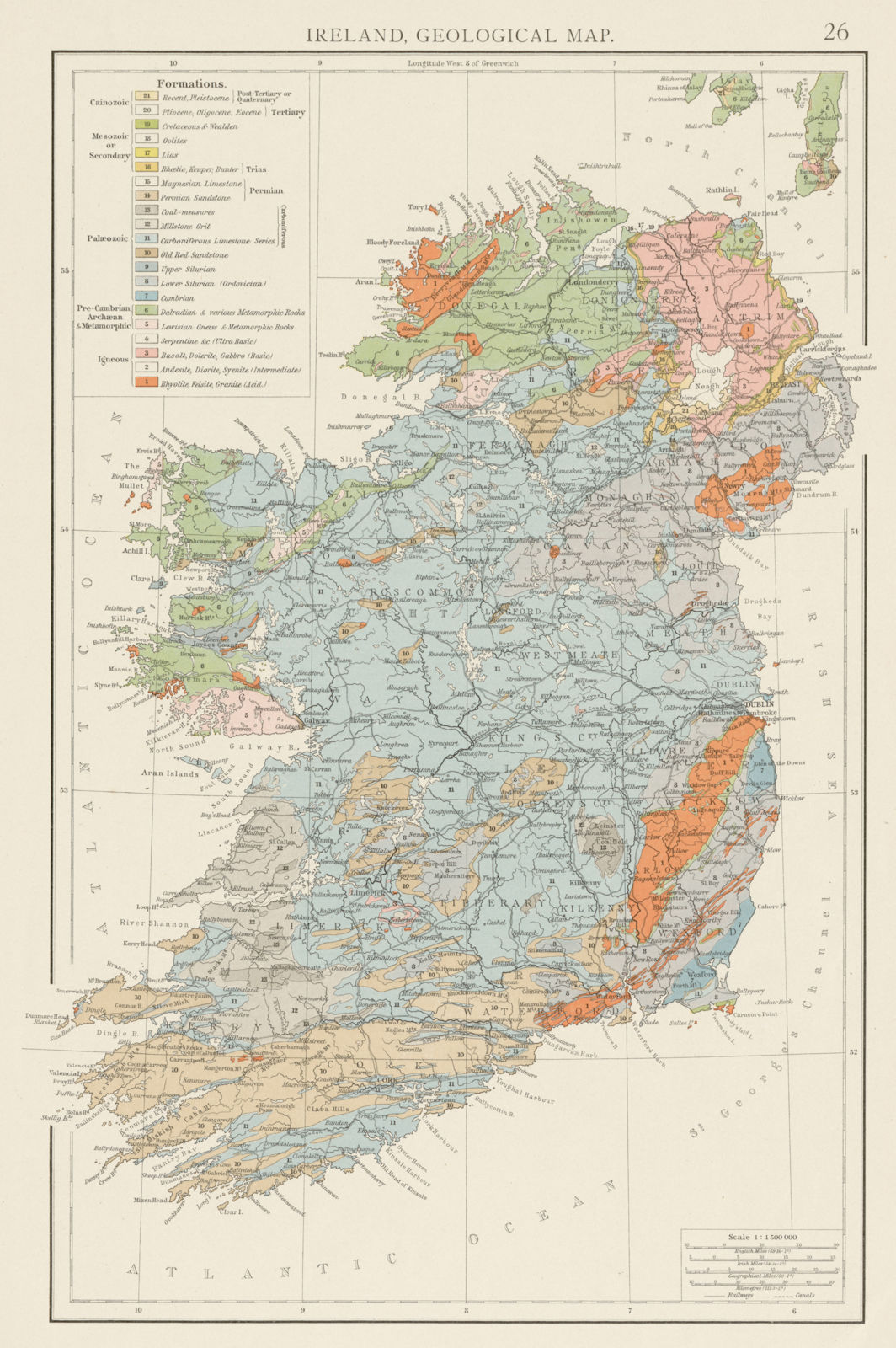 Associate Product Ireland, Geological map. THE TIMES 1900 old antique vintage plan chart