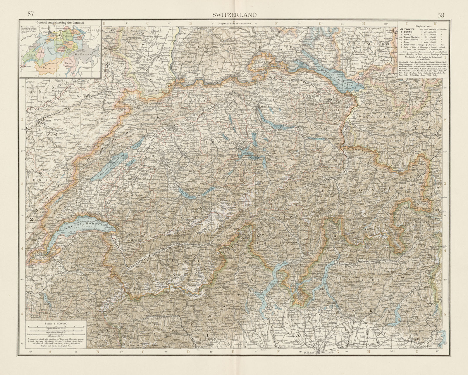 Associate Product Switzerland & the Western (French, Swiss, Italian) Alps. THE TIMES 1900 map