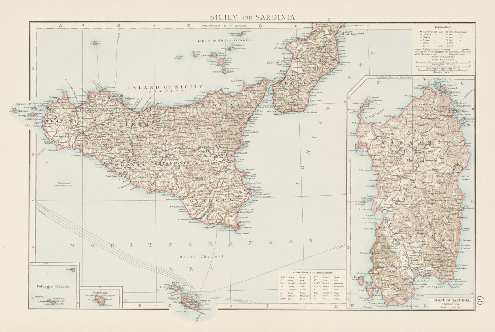 Associate Product Sicily and Sardinia. Italian islands. THE TIMES 1900 old antique map chart