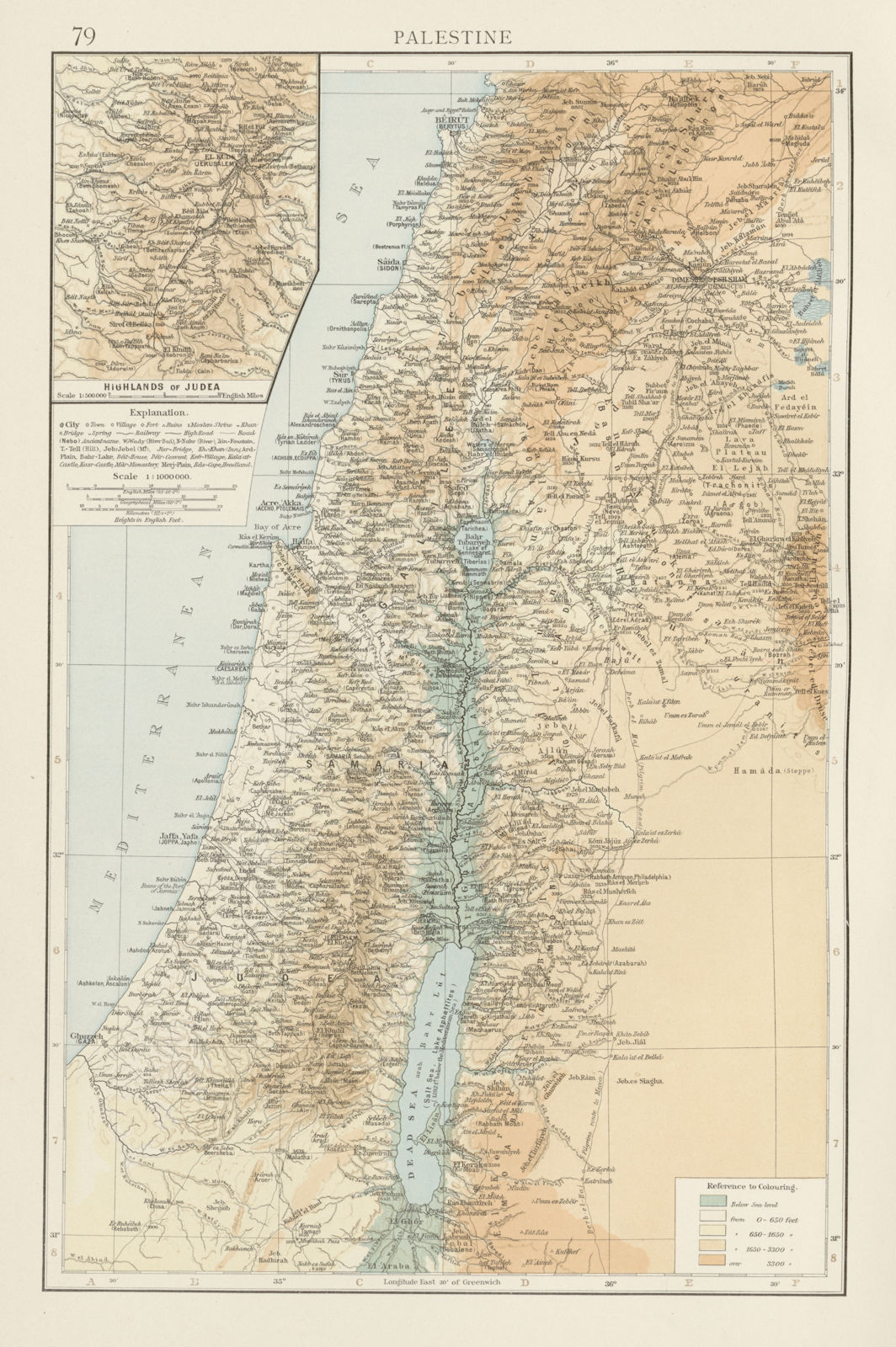 Associate Product Palestine. Judea highlands. Ancient & Arabic names. Holy land. TIMES 1900 map