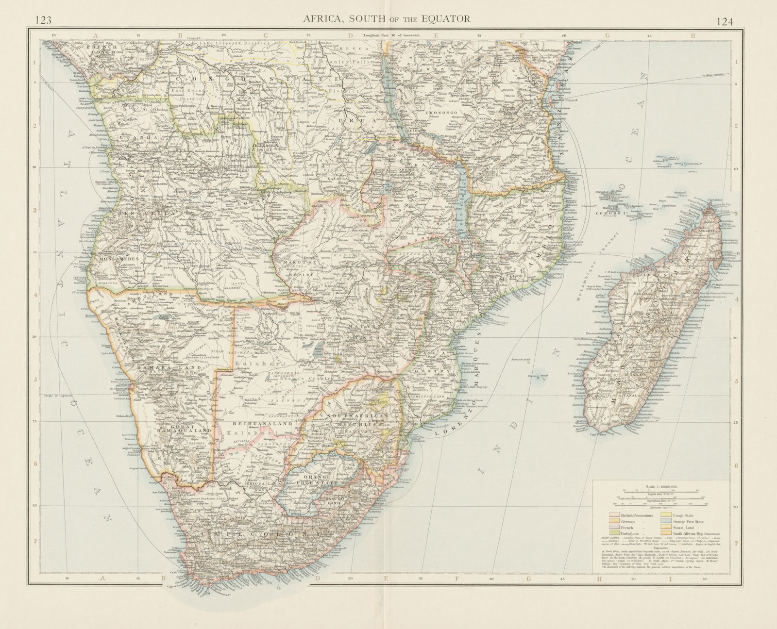 Associate Product Colonial Southern Africa. British Portuguese German. Madagascar. TIMES 1900 map