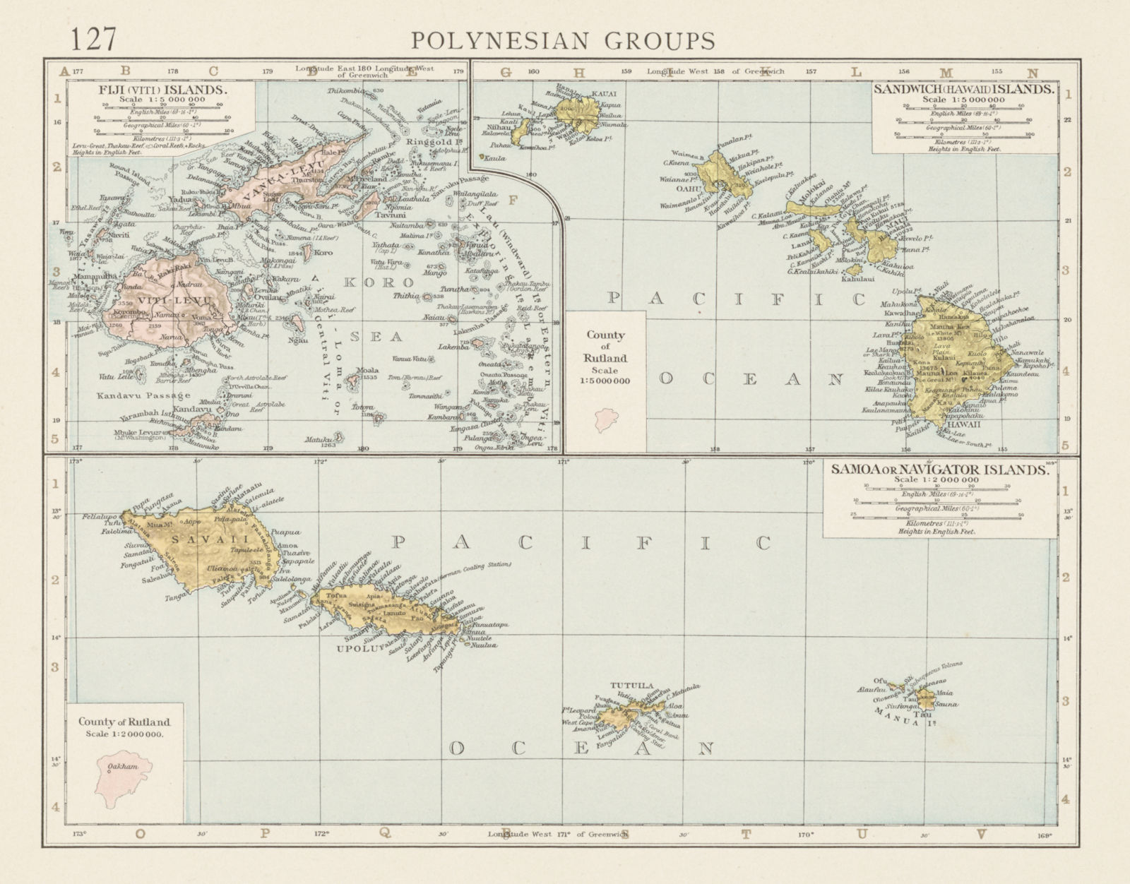 Associate Product Polynesia. Fiji, Hawaiian & Samoan islands. Vanua/Viti-Levu. THE TIMES 1900 map