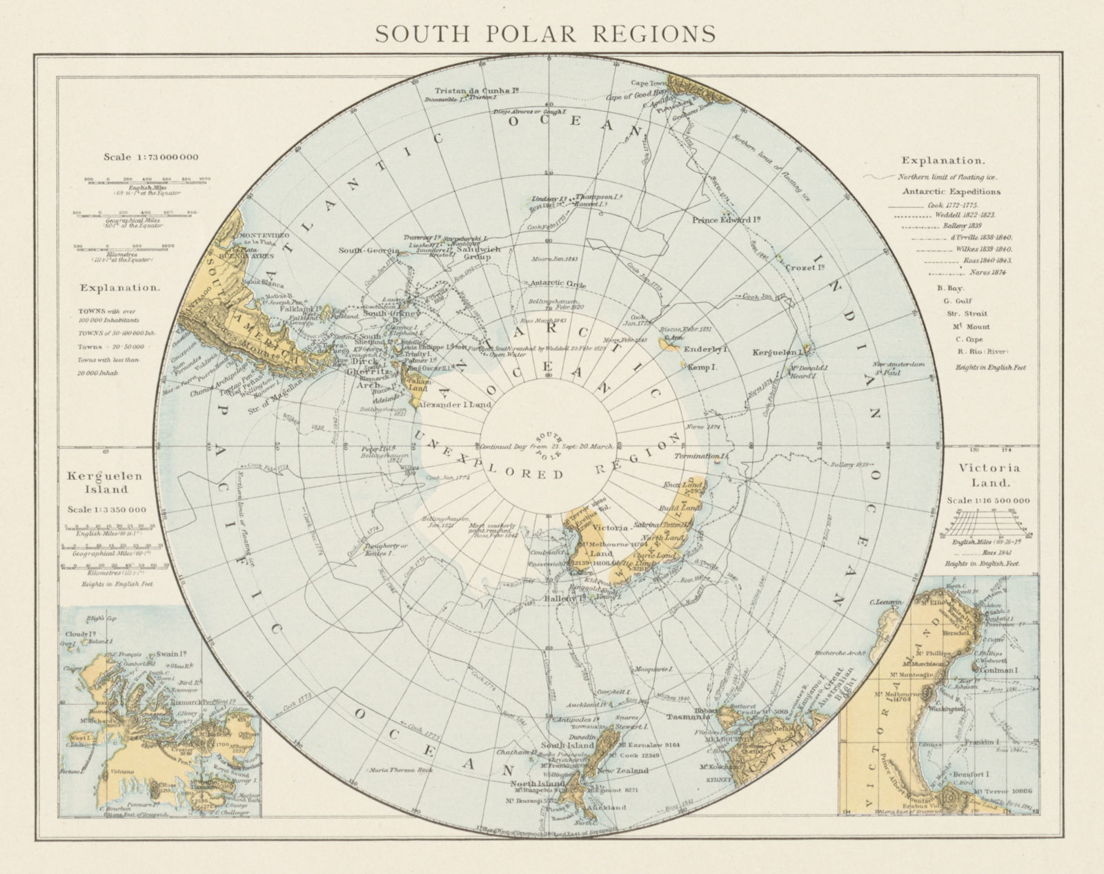 South Polar region. Antarctic. Explorers' routes. Unexplored. THE TIMES 1900 map