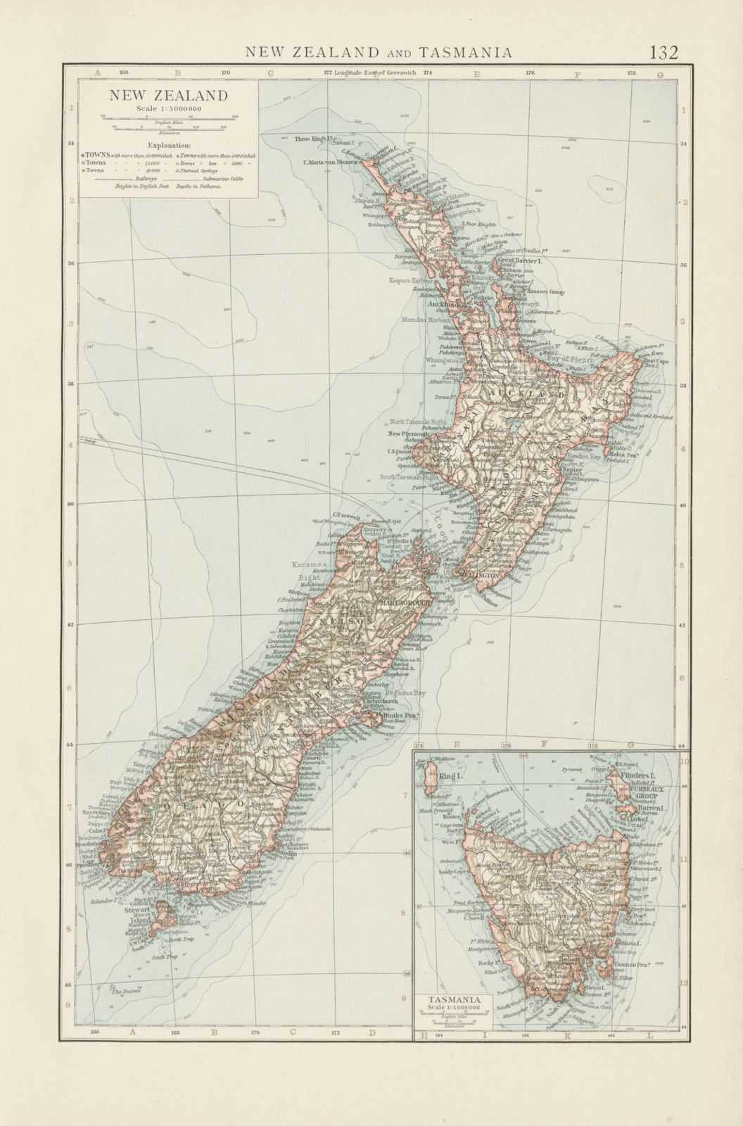 New Zealand and Tasmania. THE TIMES 1900 old antique vintage map plan chart