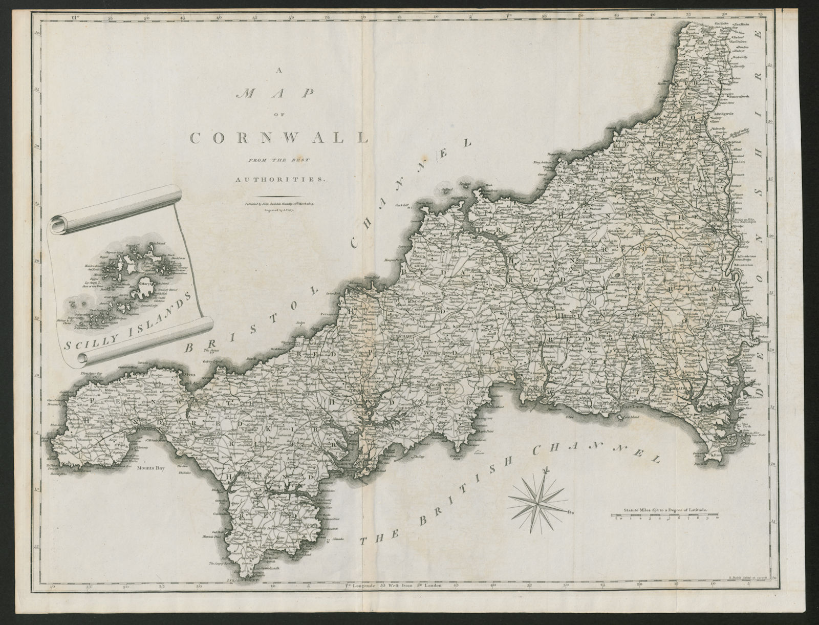 "A map of Cornwall from the best authorities". County map. CARY 1805 old