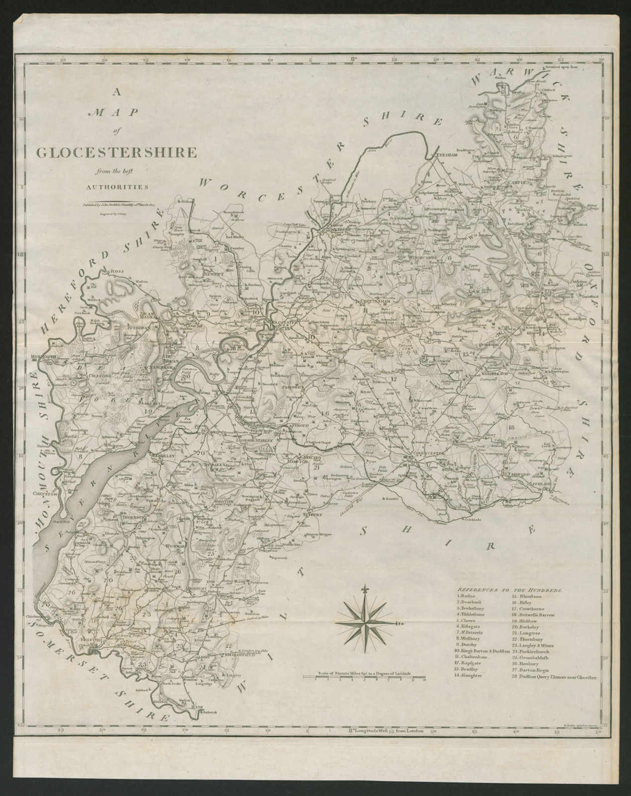 "Glocestershire from the best authorities" Gloucestershire county map. CARY 1805