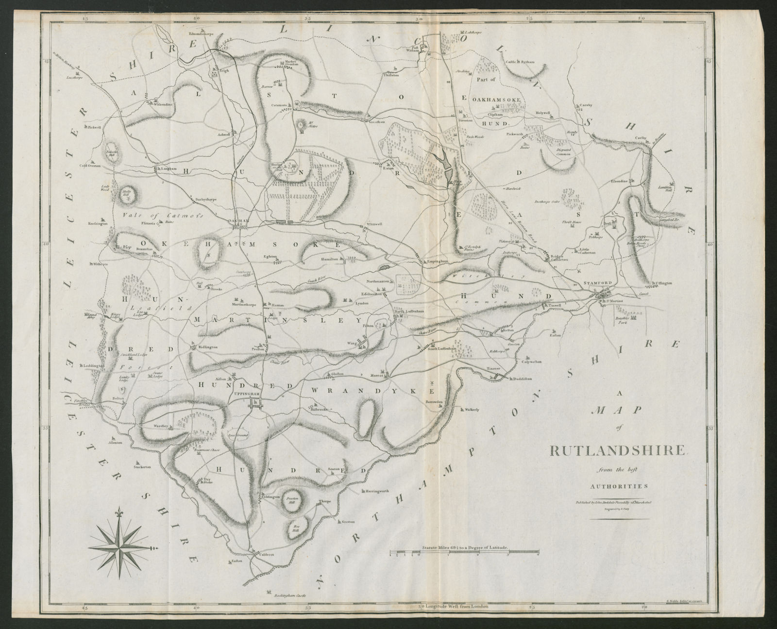 Associate Product "A map of Rutlandshire from the best authorities". County map. CARY 1805