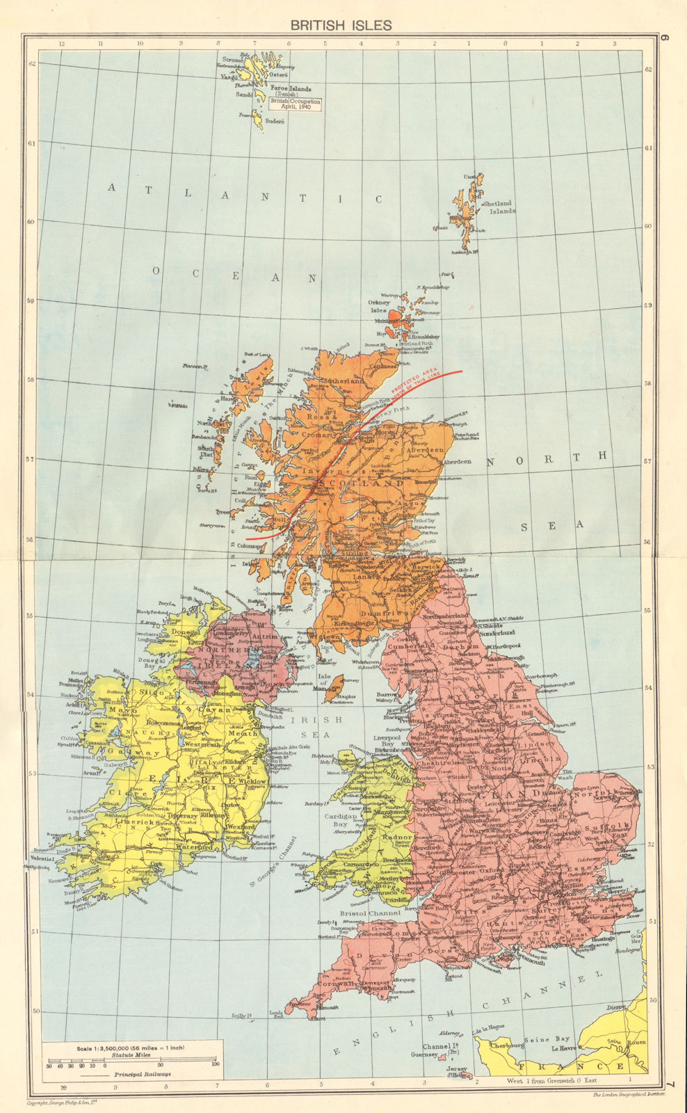 WORLD WAR 2 British Isles. Occupied Faroe isles Scotland protected area 1942 map