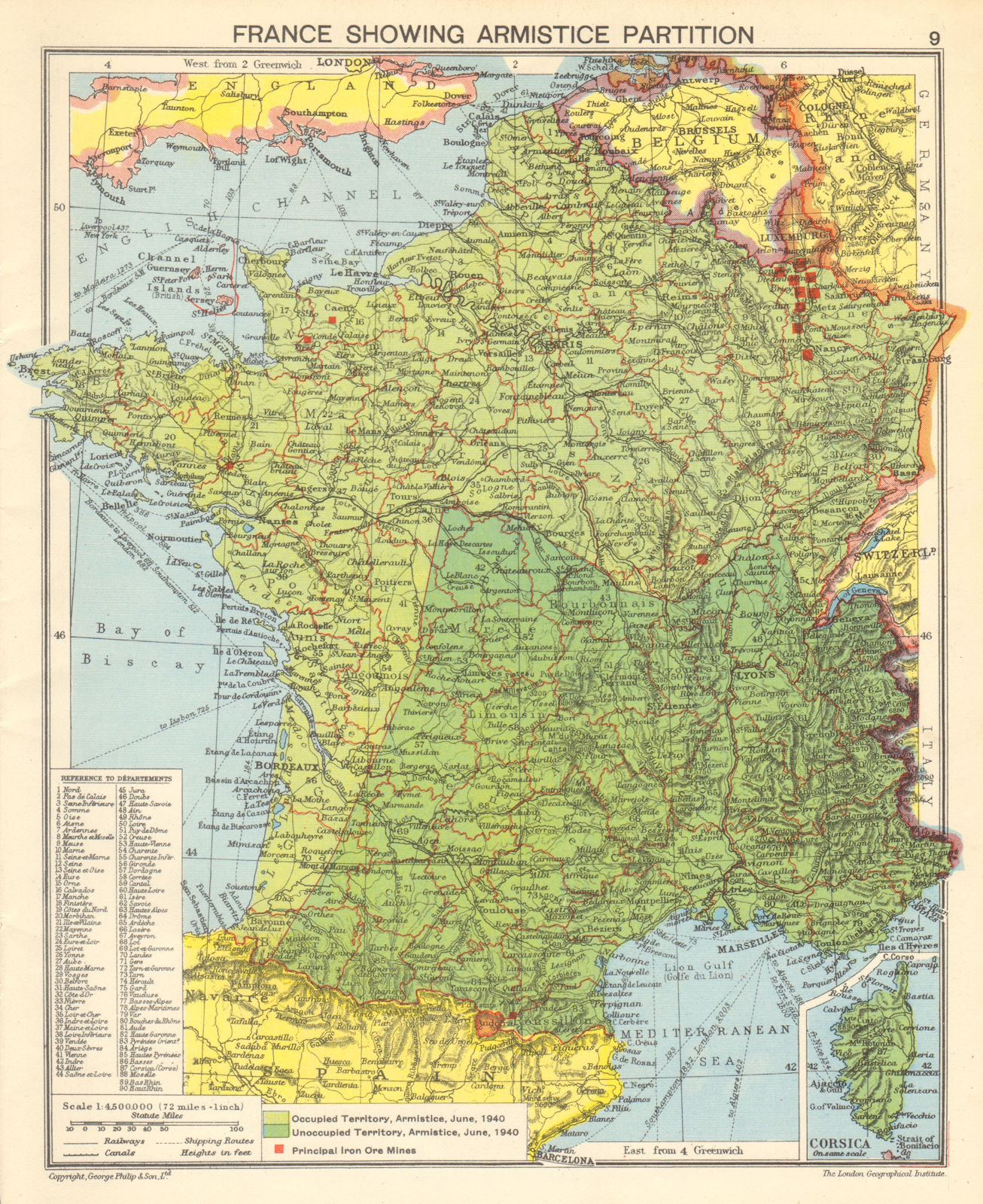 Associate Product SECOND WORLD WAR FRANCE. Vichy & Nazi-occupied France. Armistice 1942 old map