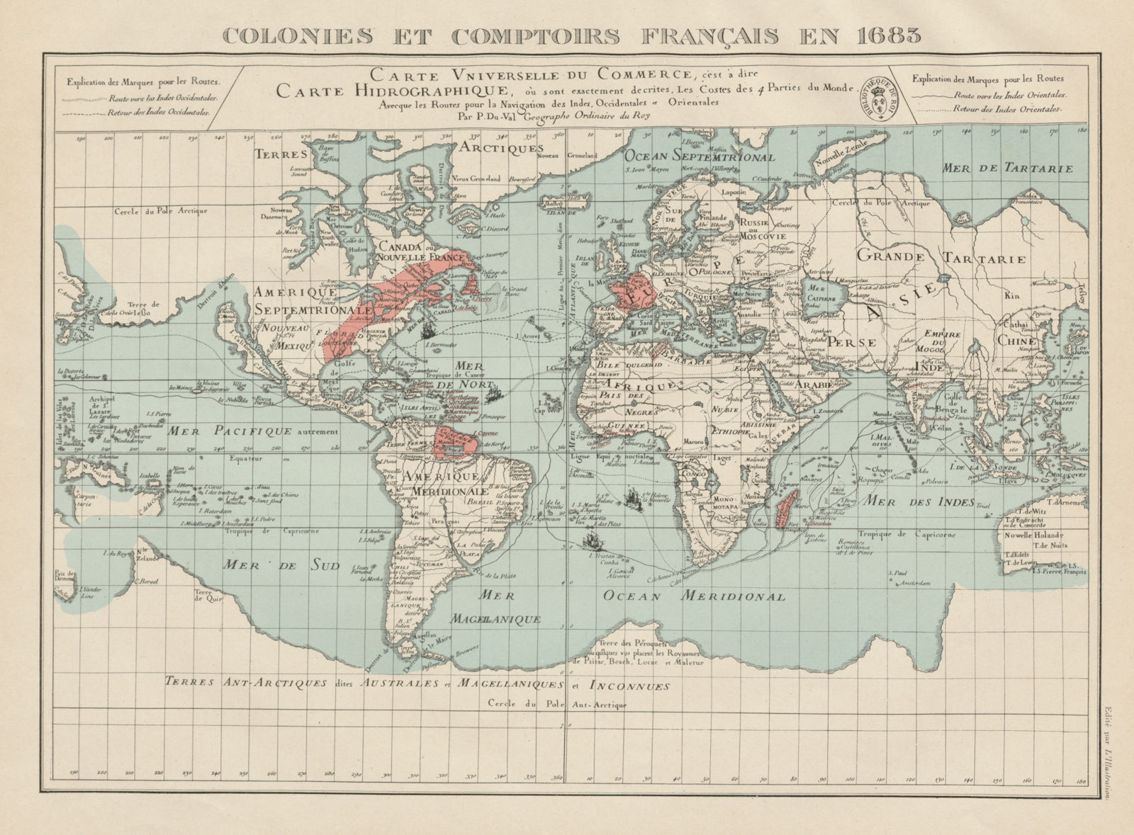 FRENCH COLONIES & TRADING POSTS 1683. Colonies et comptoirs Français 1929 map