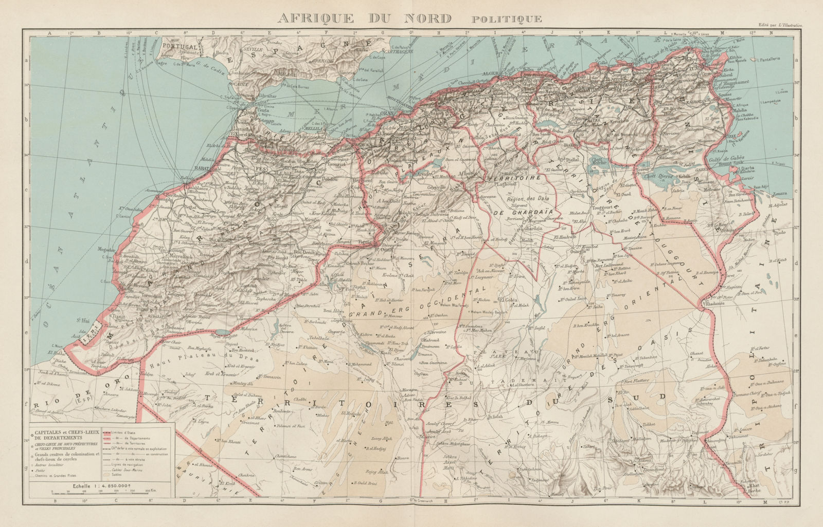 COLONIAL FRENCH NORTH AFRICA. Afrique du Nord. Politique. Political 1929 map