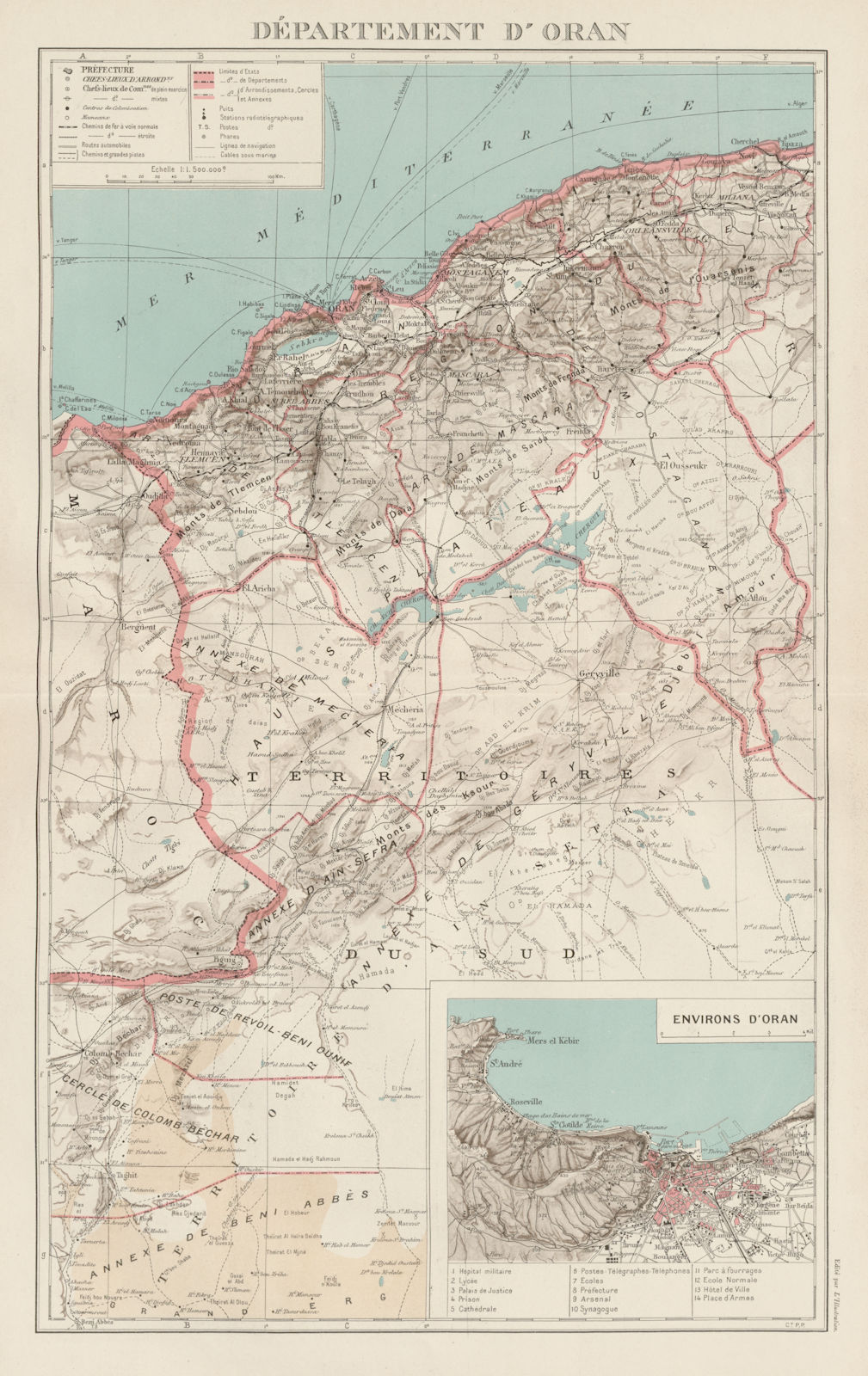 Associate Product FRENCH ALGERIA. Departement d'Oran. Oran environs & city plan 1929 old map