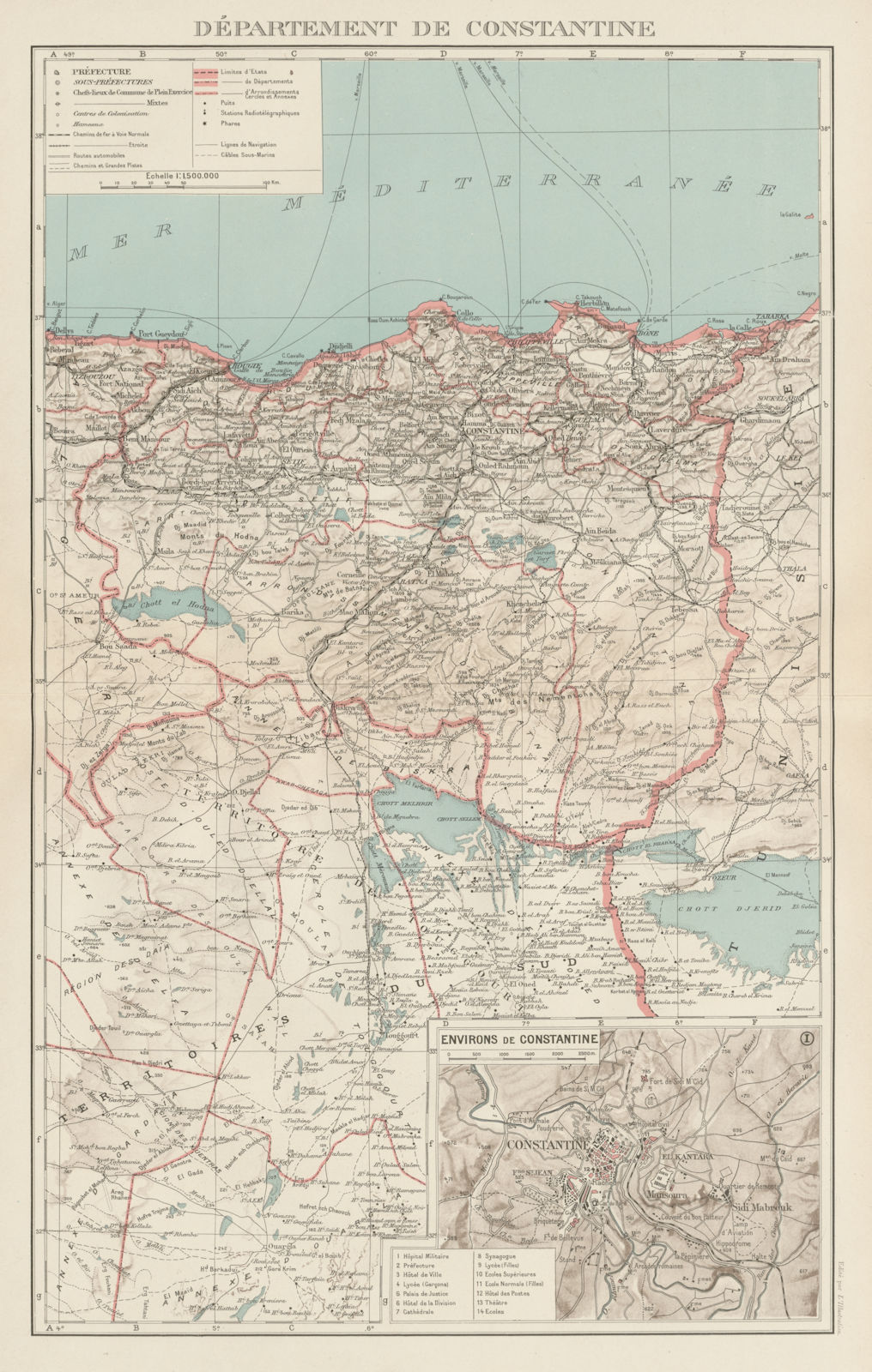 FRENCH ALGERIA. Departement de Constantine. Inset environs & city plan 1929 map