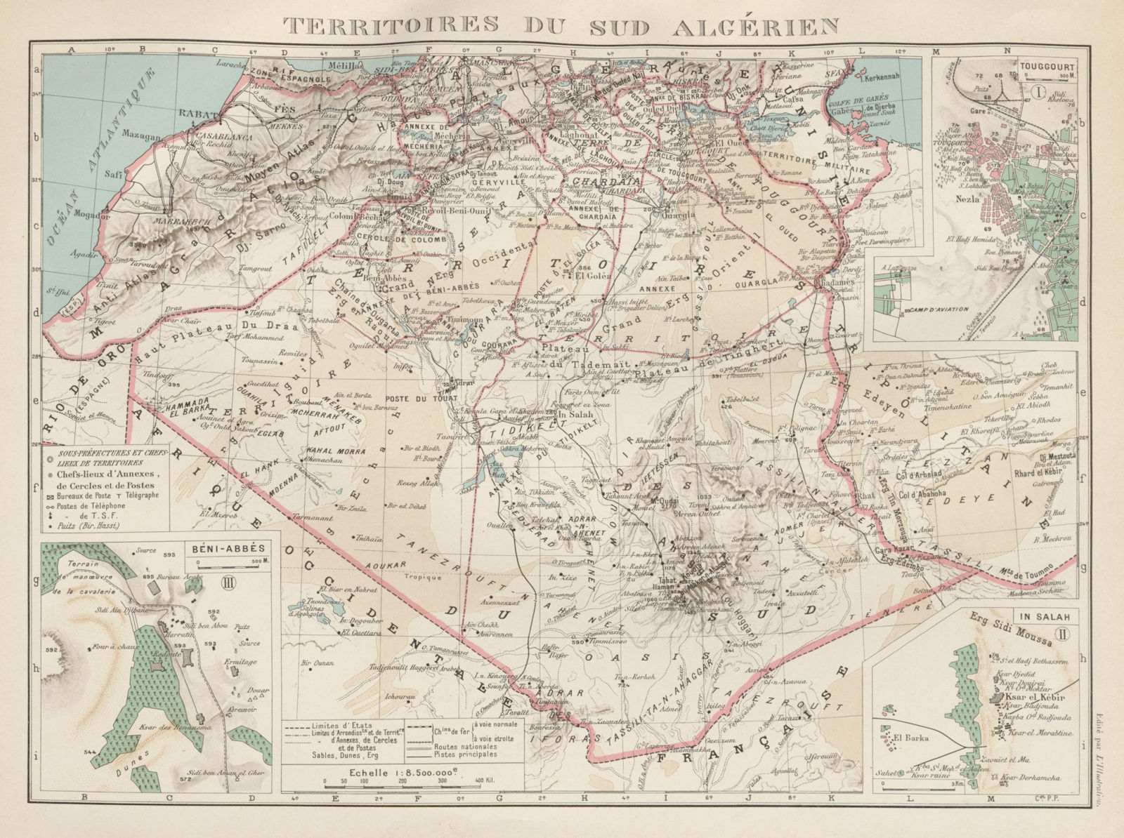 FRENCH ALGERIA. Territoires sud Algerien. Béni-Abbès Touggourt In Salah 1929 map