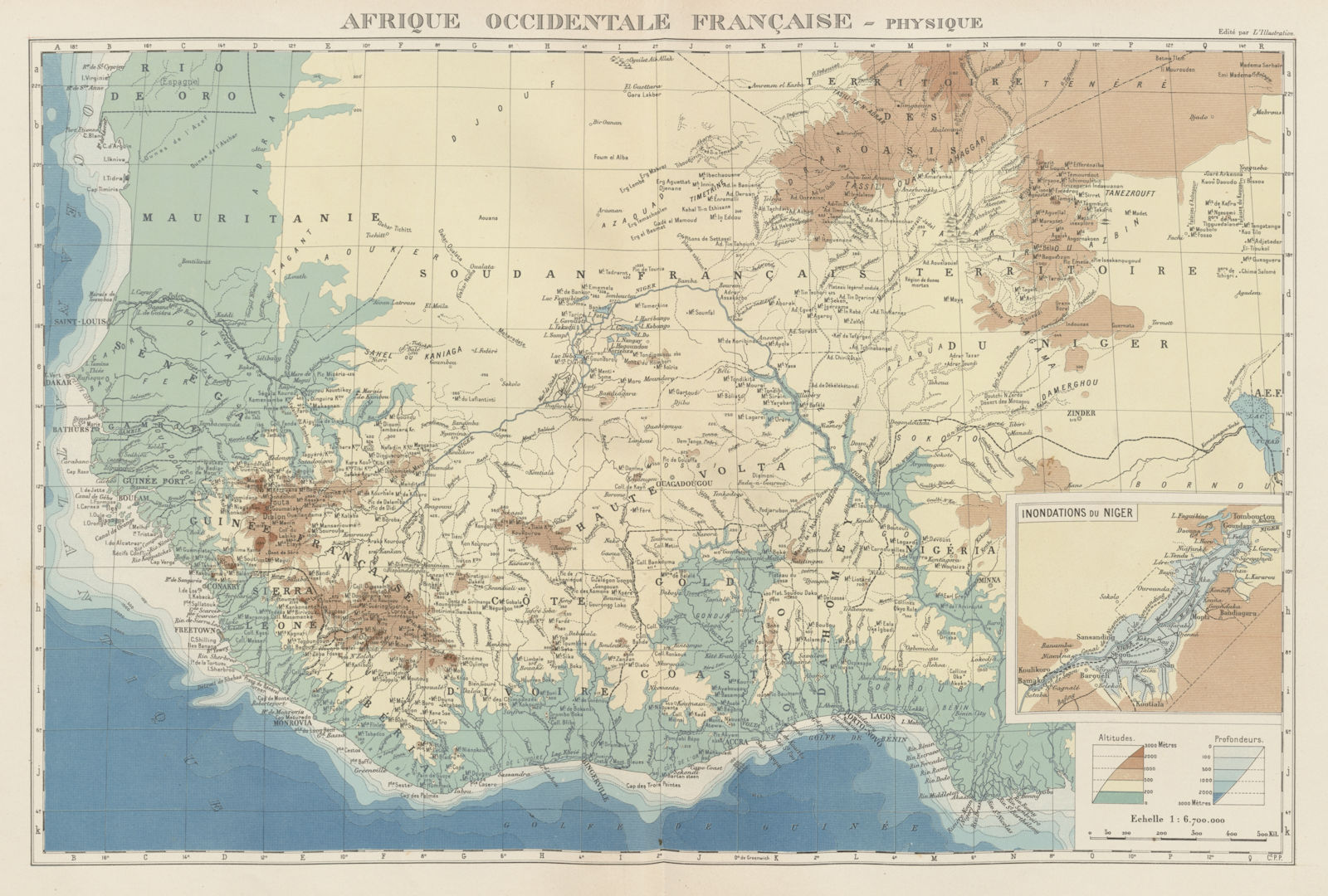 FRENCH WEST AFRICA. Afrique Occidentale Française. Plan of Niger floods 1929 map
