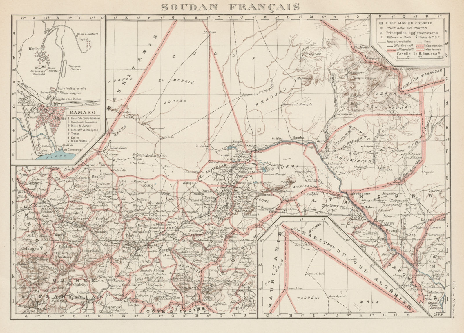 FRENCH SUDAN (Now Mali). Soudan Français. Bamako city plan de la ville 1929 map