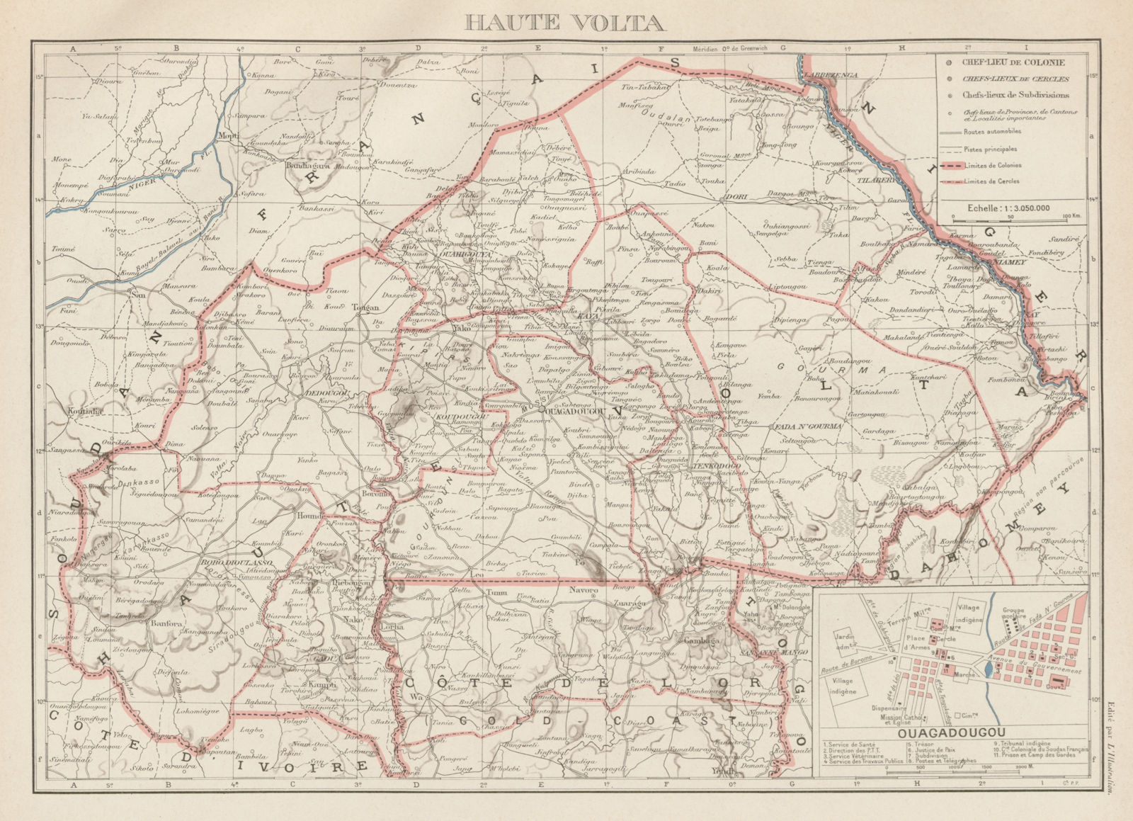 UPPER/HAUTE VOLTA. Burkina Faso. French West Africa. Ouagadougou plan 1929 map
