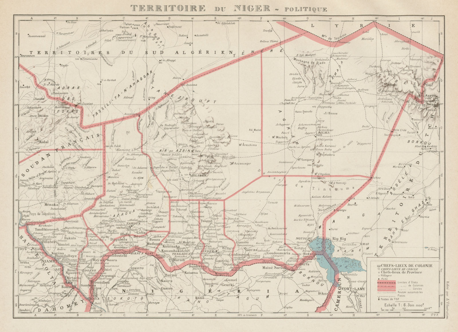 TERRITOIRE DU NIGER. French West Africa. Afrique Occidentale Française 1929 map