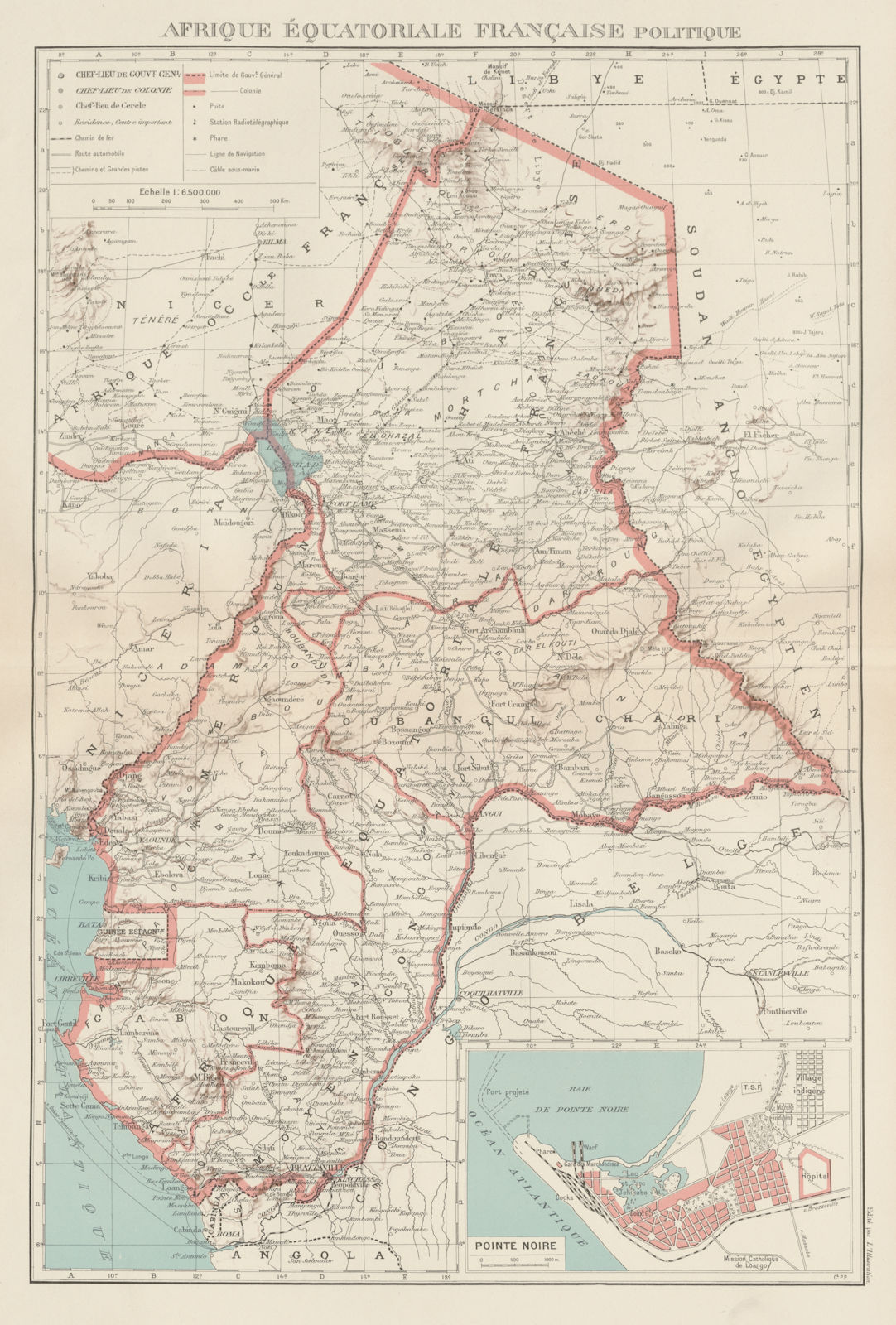 FRENCH EQUATORIAL AFRICA. Afrique équatoriale française.  Pointe Noire 1929 map