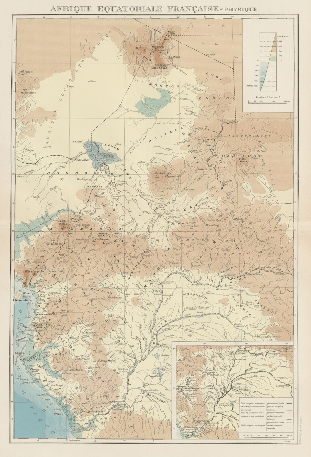 FRENCH EQUATORIAL AFRICA Afrique équatoriale française.Navigable rivers 1929 map