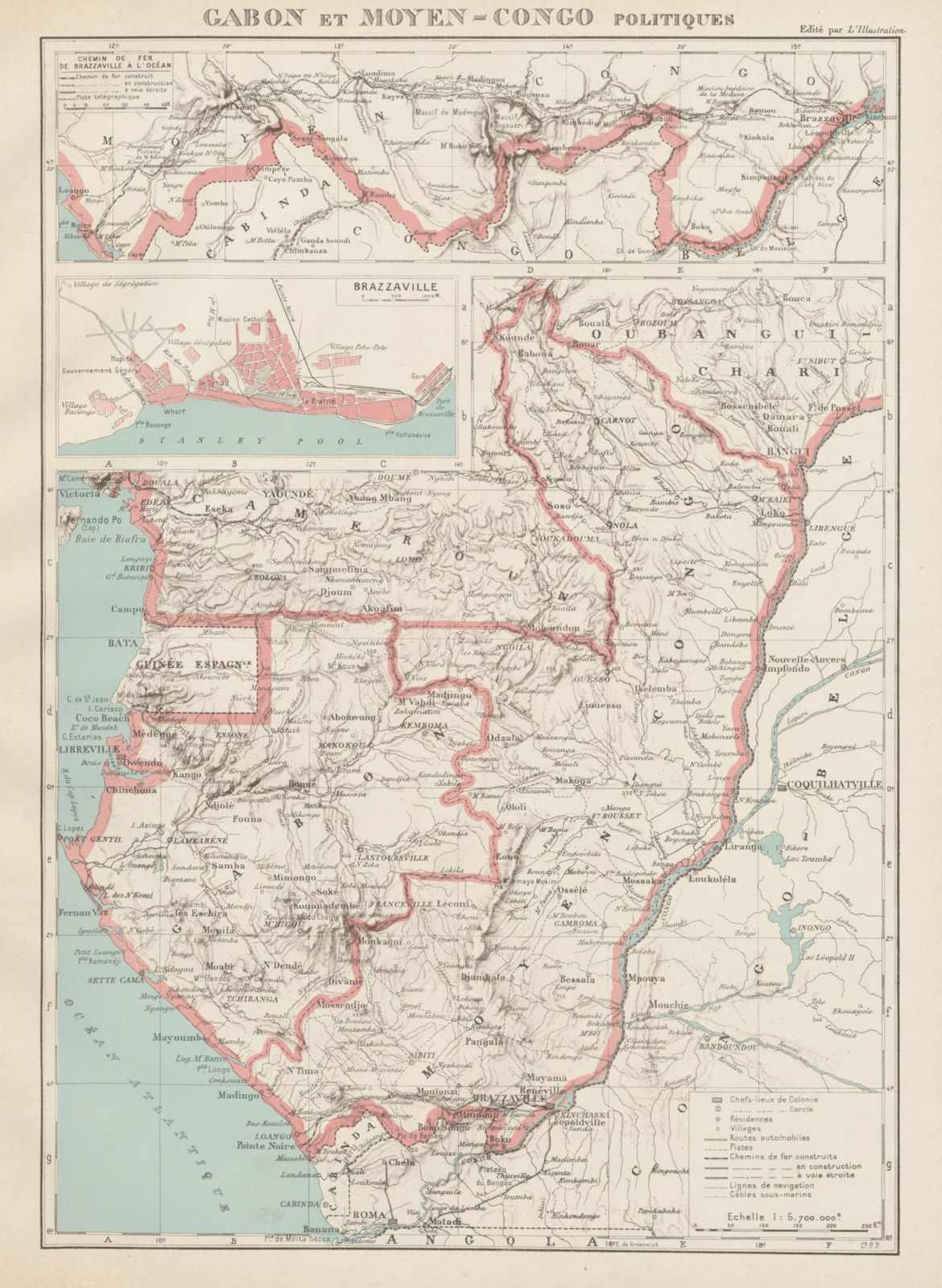 COLONIAL GABON & CONGO. Afrique équatoriale française. Brazzaville plan 1929 map