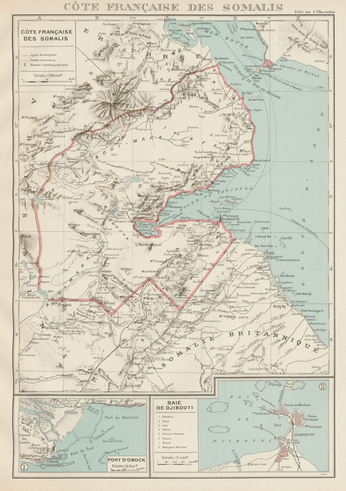 FRENCH SOMALILAND. Cote Française des Somalis. Obok & DJIBOUTI plans 1929 map