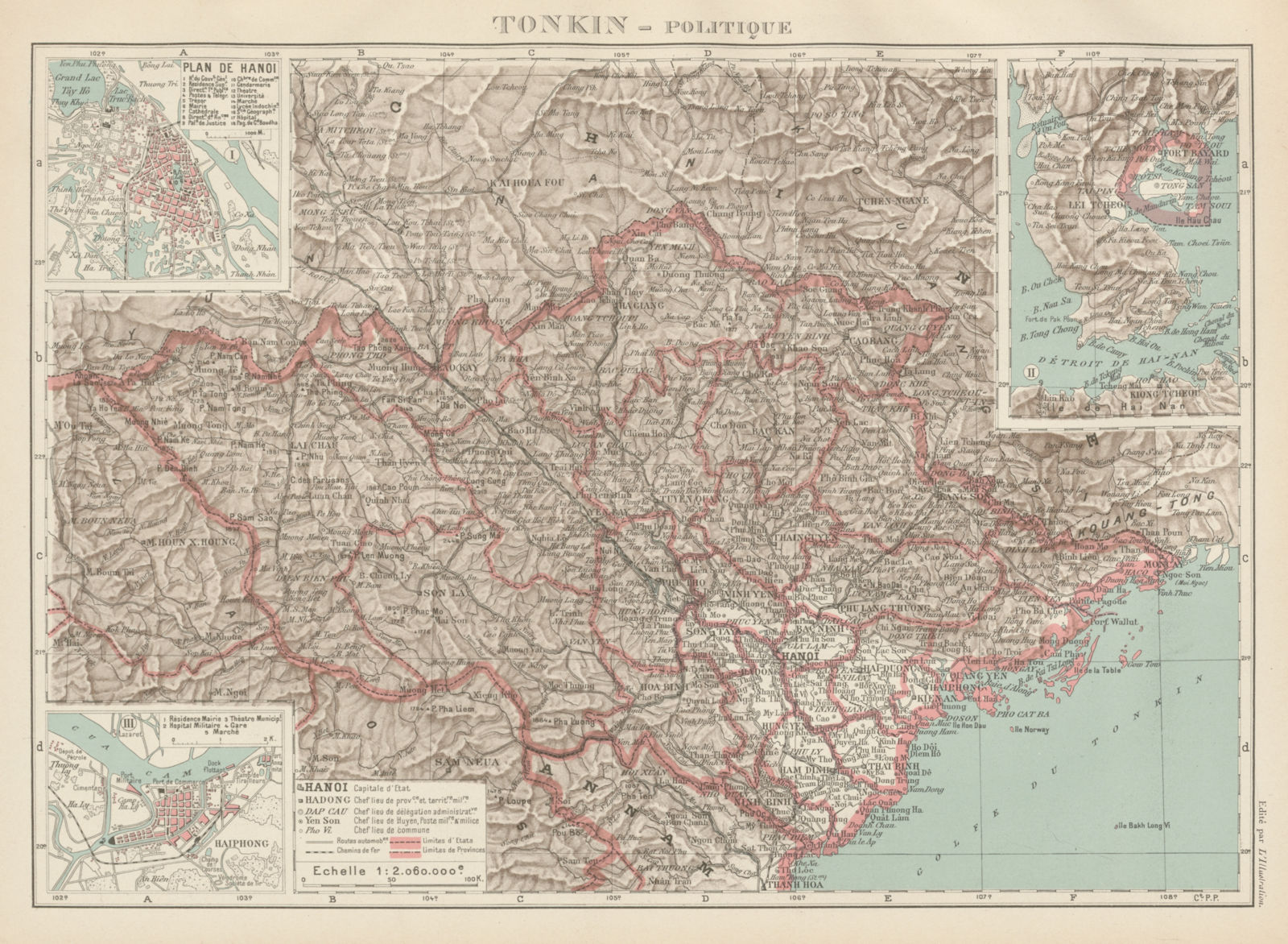 TONKIN. French Indochina Indochine Vietnam. Hanoi & Haiphong city plans 1929 map
