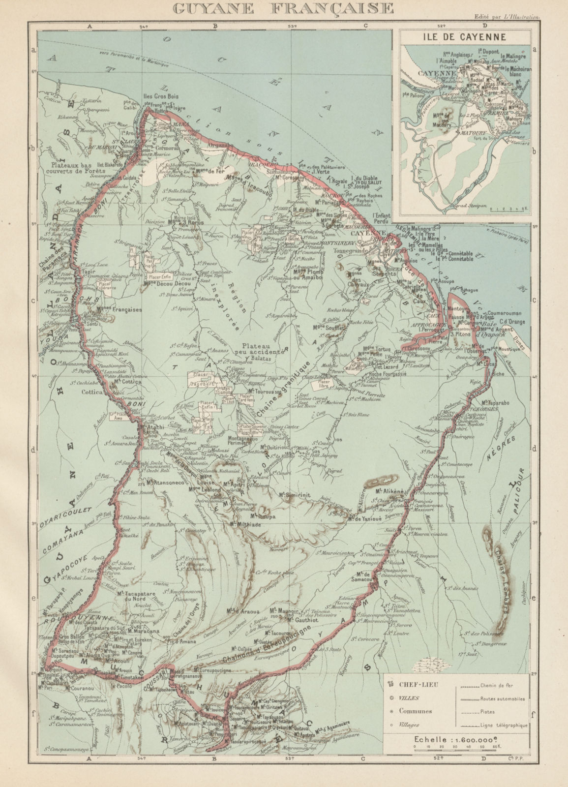 FRENCH GUIANA. Guyane Française. Île de Cayenne plan 1929 old vintage map