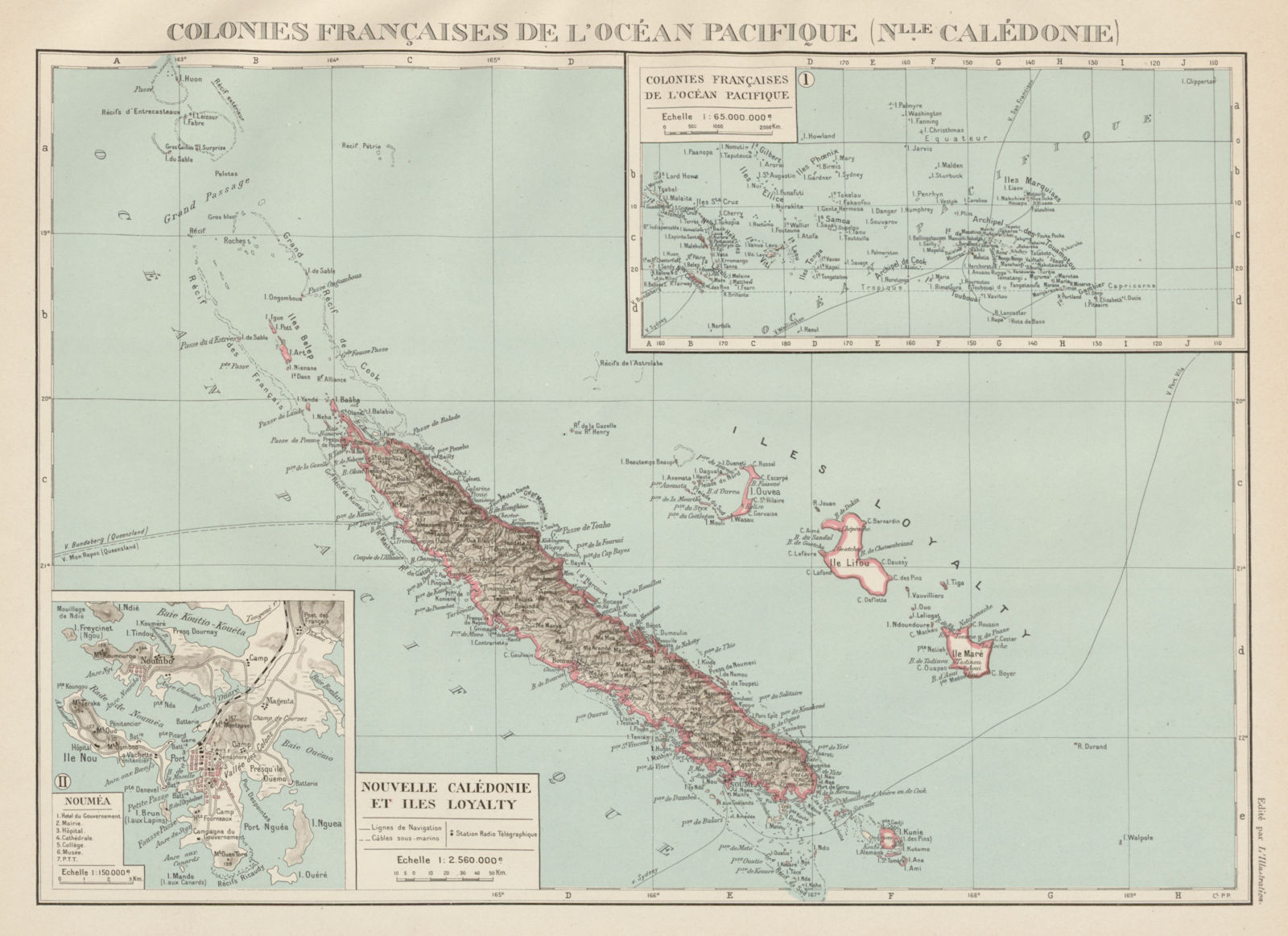NEW CALEDONIA. Nouvelle Caledonie. Loyalty Islands/Îles Loyauté. Nouméa 1929 map