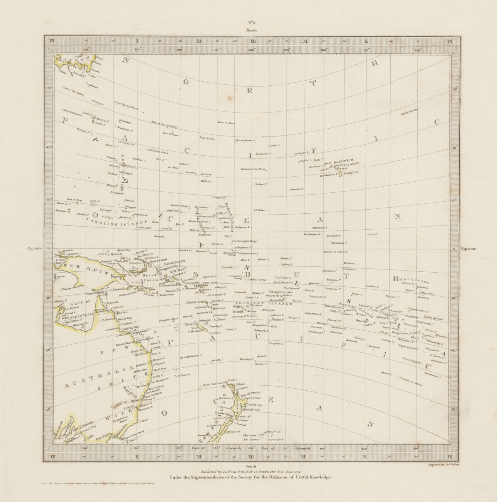 AUSTRALASIA, POLYNESIA & PACIFIC OCEAN on Gnomonic Projection. SDUK 1844 map