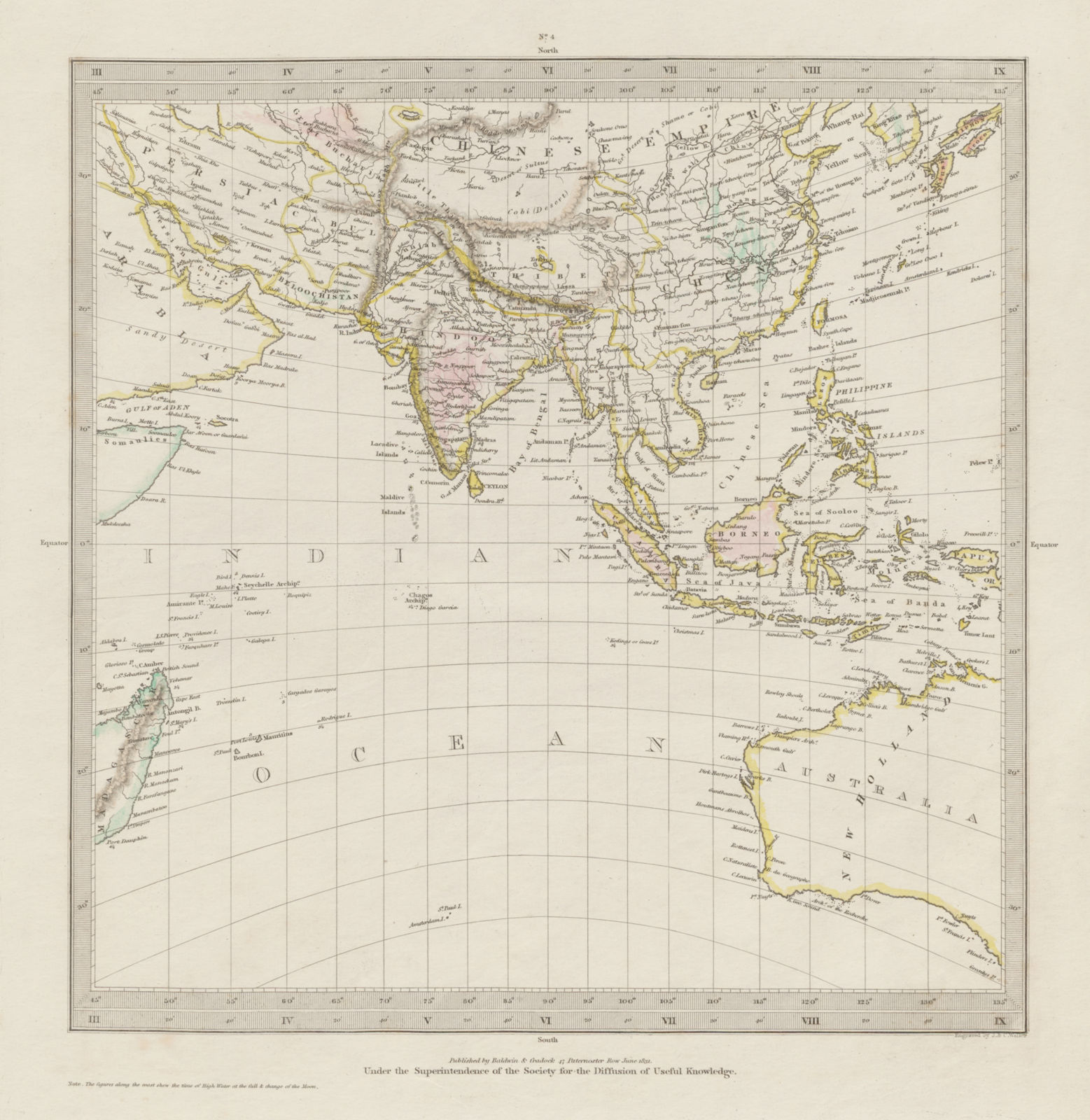 ASIA & AUSTRALIA Gnomonic Projection. China Persia India Indochina SDUK 1844 map