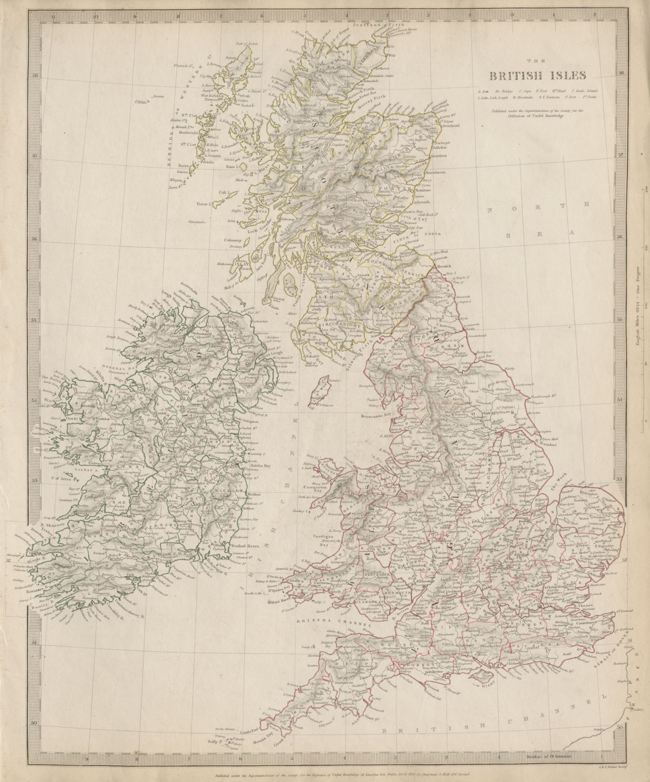 BRITISH ISLES. Great Britain & Ireland. UK. Counties towns rivers. SDUK 1844 map
