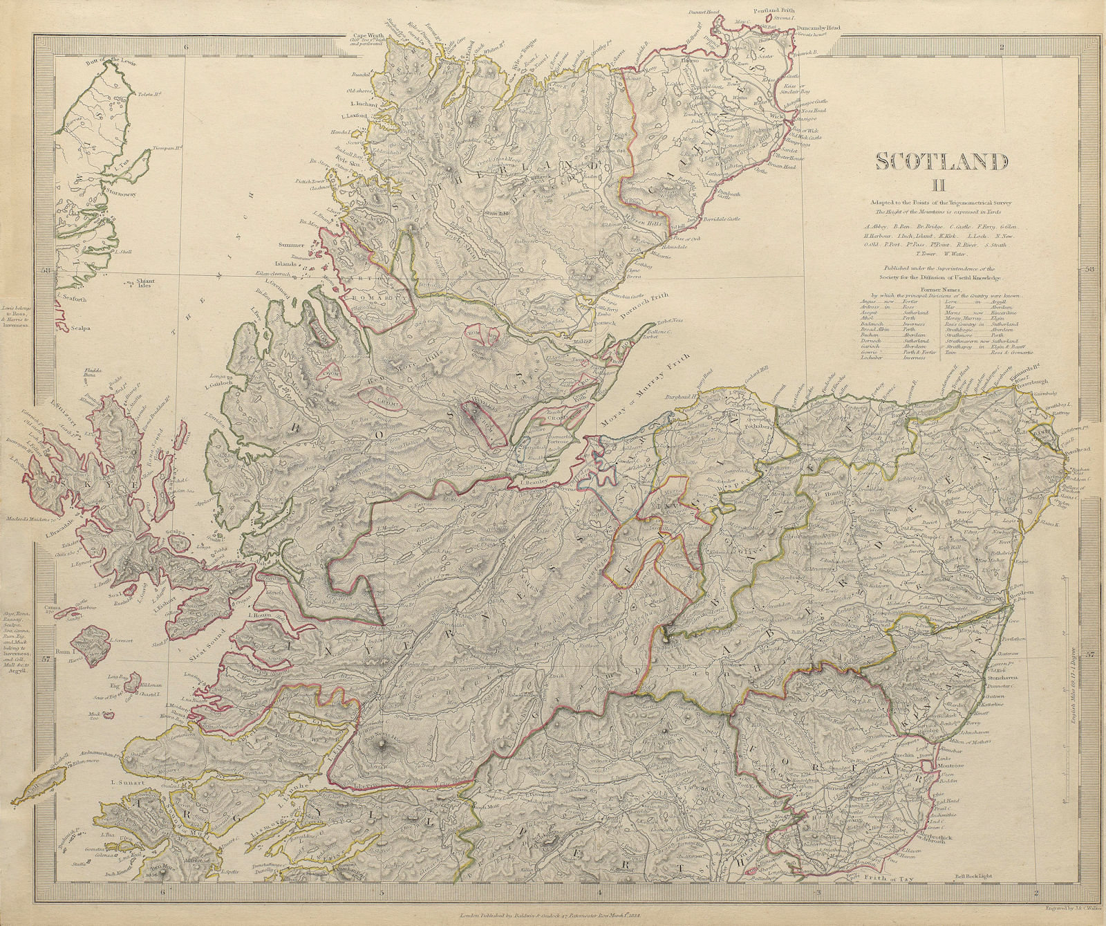 Associate Product SCOTLAND NORTH. Shows castles & kirks. Inset former county names SDUK 1844 map