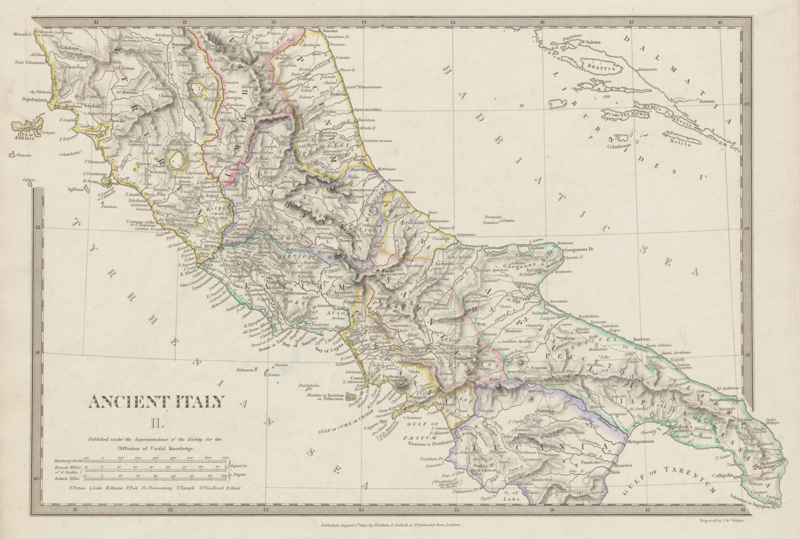 ANCIENT ITALY.South.Apulia Latium Sabini Samnium Picenum Etruria SDUK 1844 map