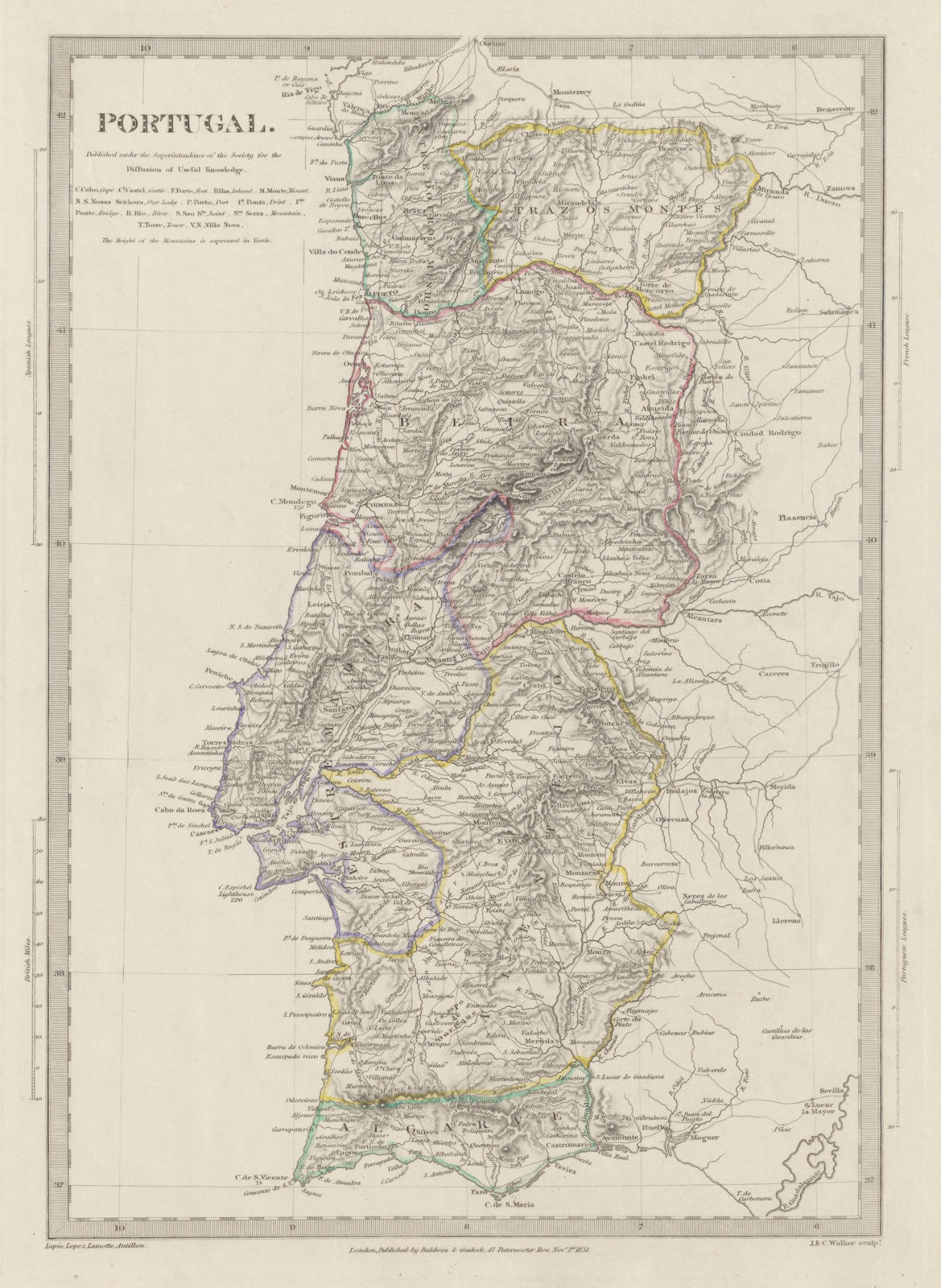 PORTUGAL. Algarve Alentejo Estremadura Beira Traz os Montes. SDUK 1844 old map