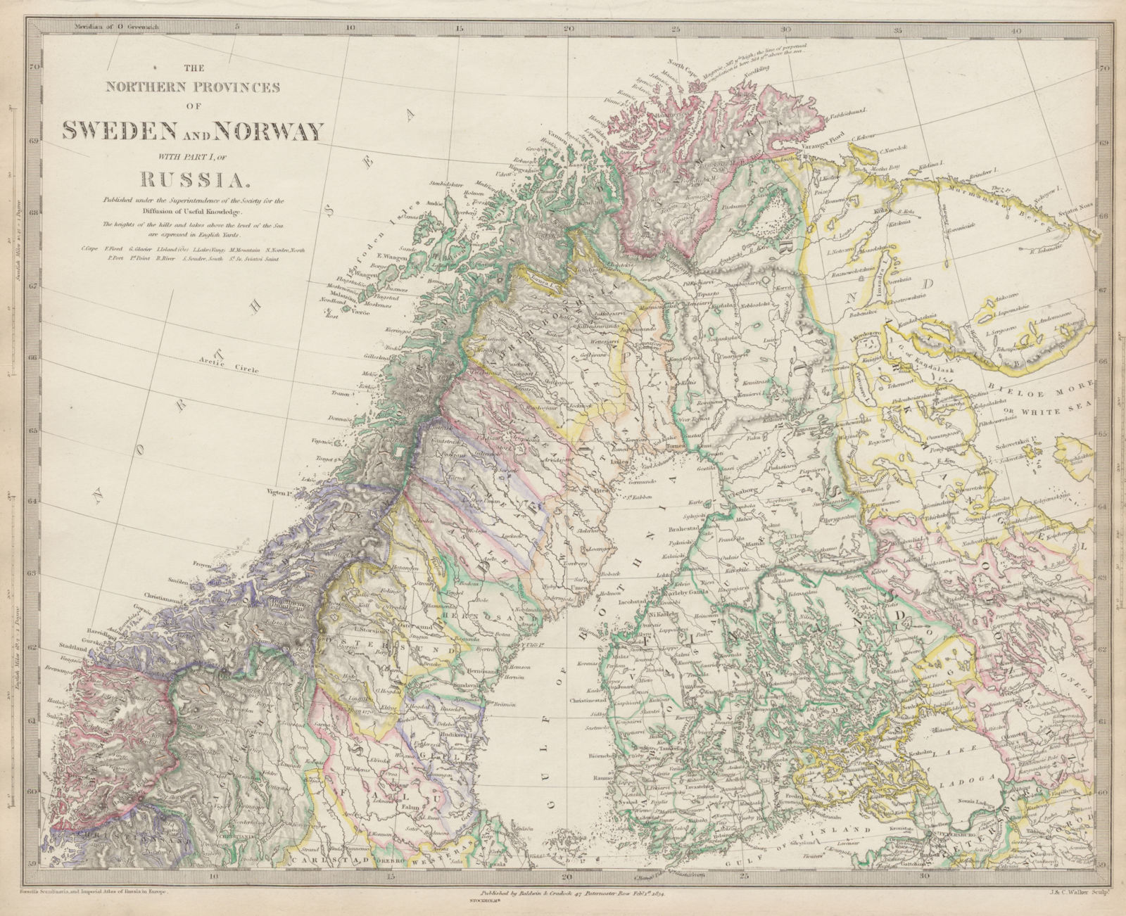 SCANDINAVIA.Northern Sweden and Norway. Finland & part of Russia SDUK 1844 map