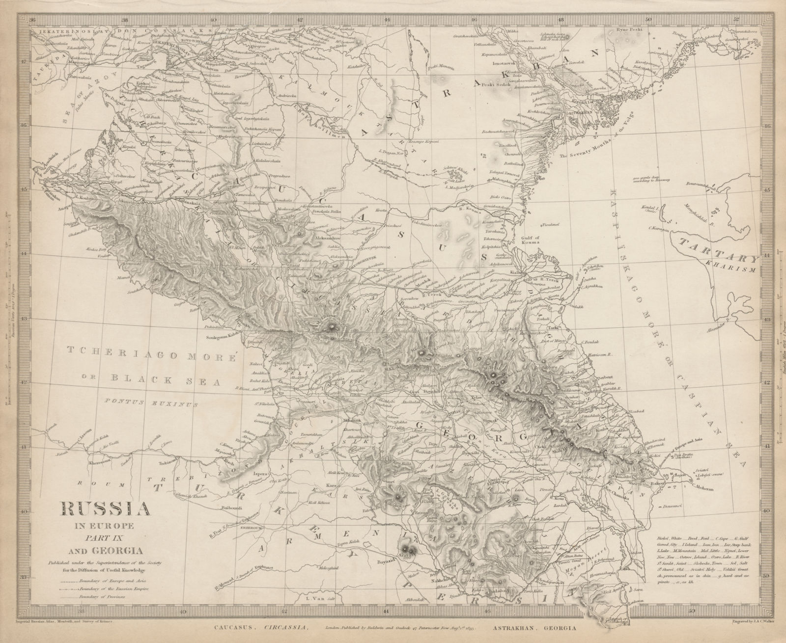 CAUCASUS Russia Circassia Astrakhan Georgia Azerbaijan Armenia. SDUK 1844 map