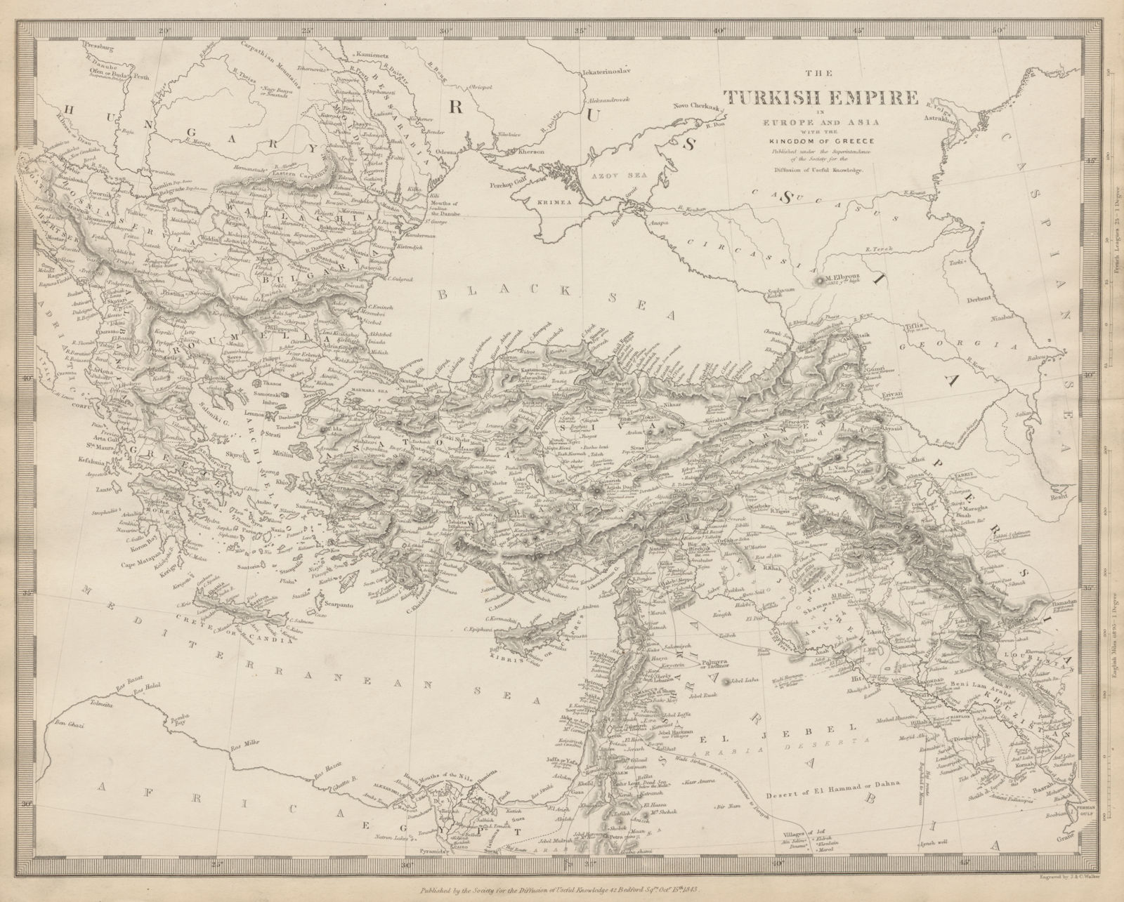OTTOMAN EMPIRE in Europe & Asia. Greece & British Ionian Islands. SDUK 1844 map