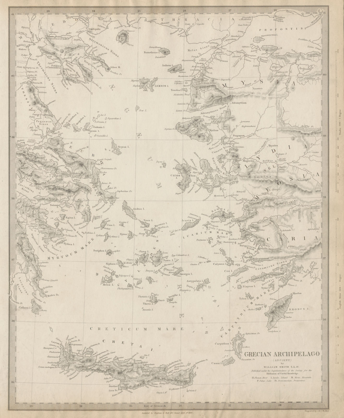 GREEK ARCHIPELAGO ANCIENT.Aegean Cyclades Creta Crete Dodecanese SDUK 1844 map