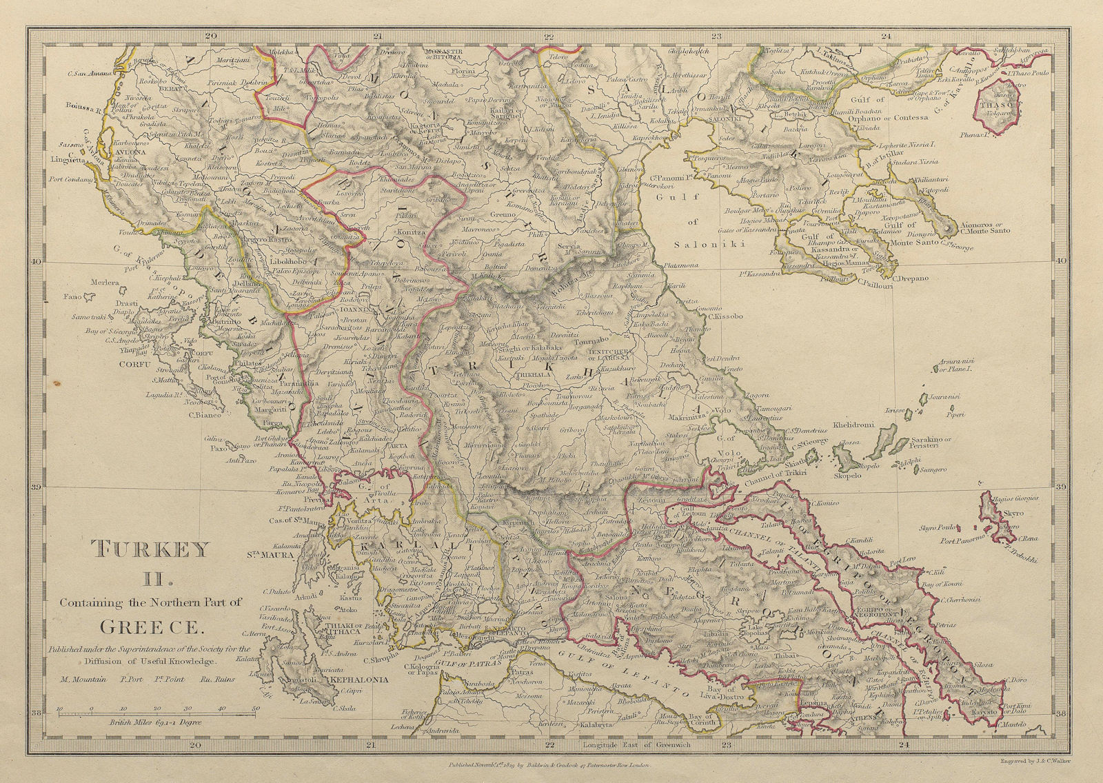 GREECE.Corfu Ionian Euboea Kephalonia Saloniki Lepanto Ioannina SDUK 1844 map