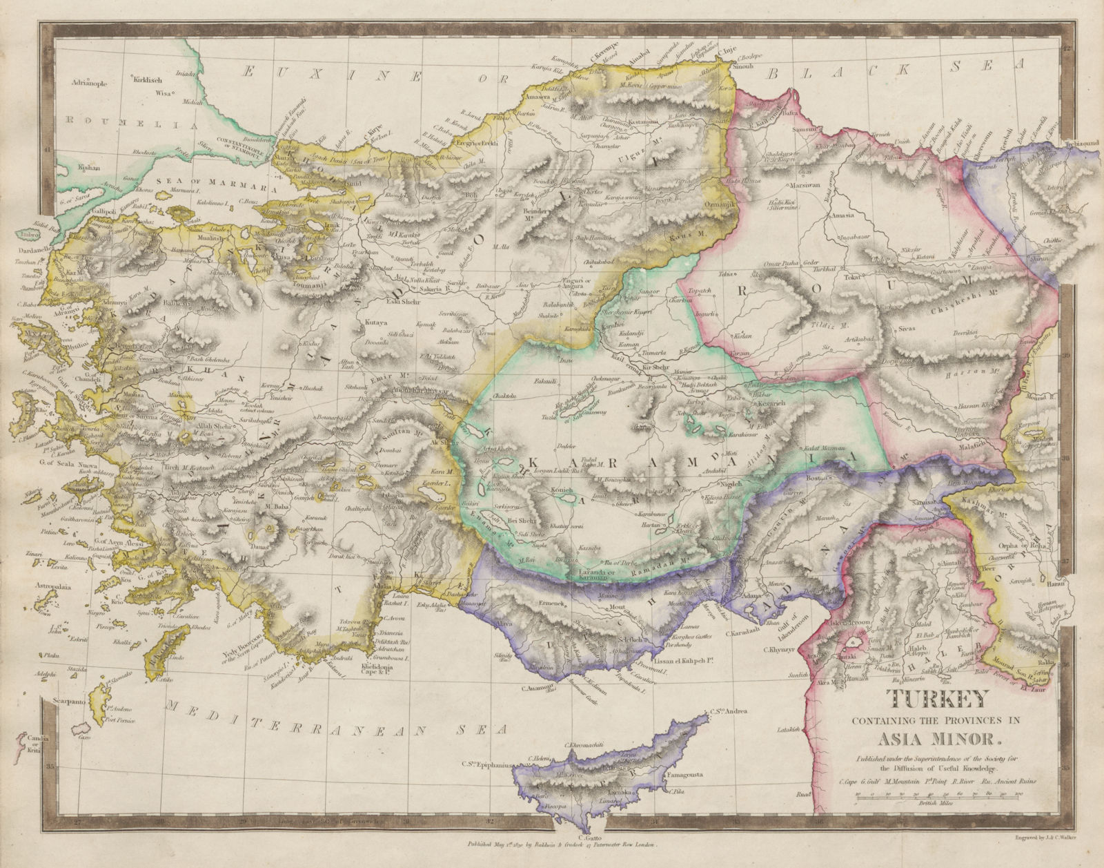 TURKEY. Provinces of Asia Minor. Karamania Adana Roum Itchi. SDUK 1844 old map