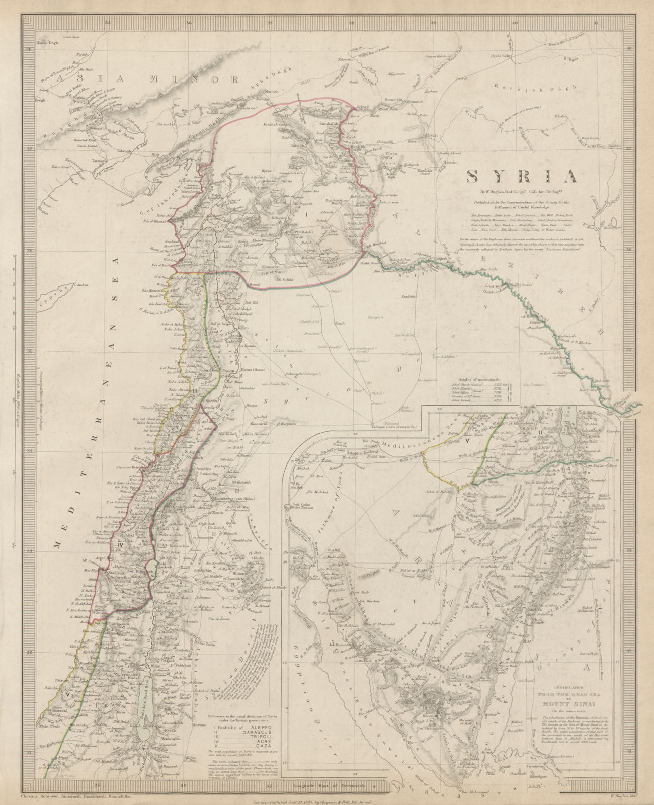 LEVANT. Syria (Modern); inset from the Dead Sea to Mount Sinai. SDUK 1844 map