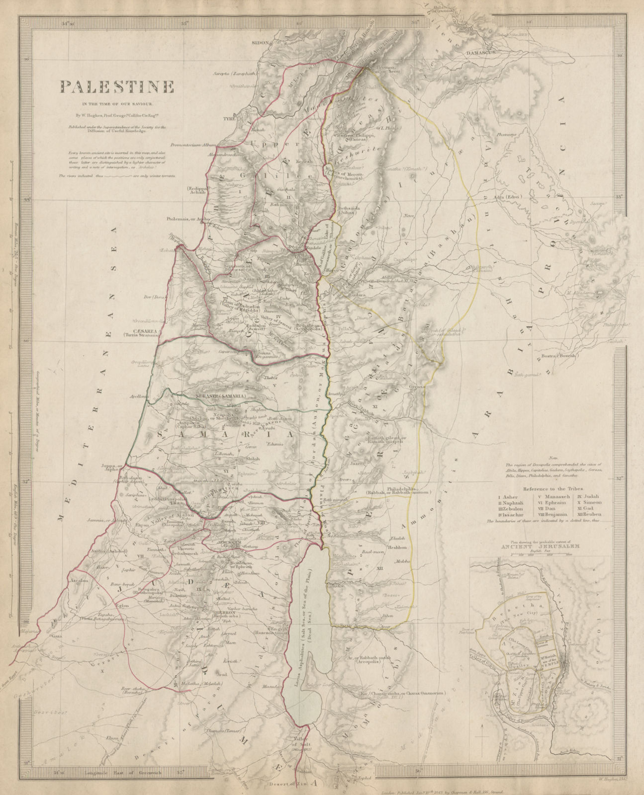 PALESTINE in the time of Our Saviour Jesus; Ancient Jerusalem. SDUK 1844 map