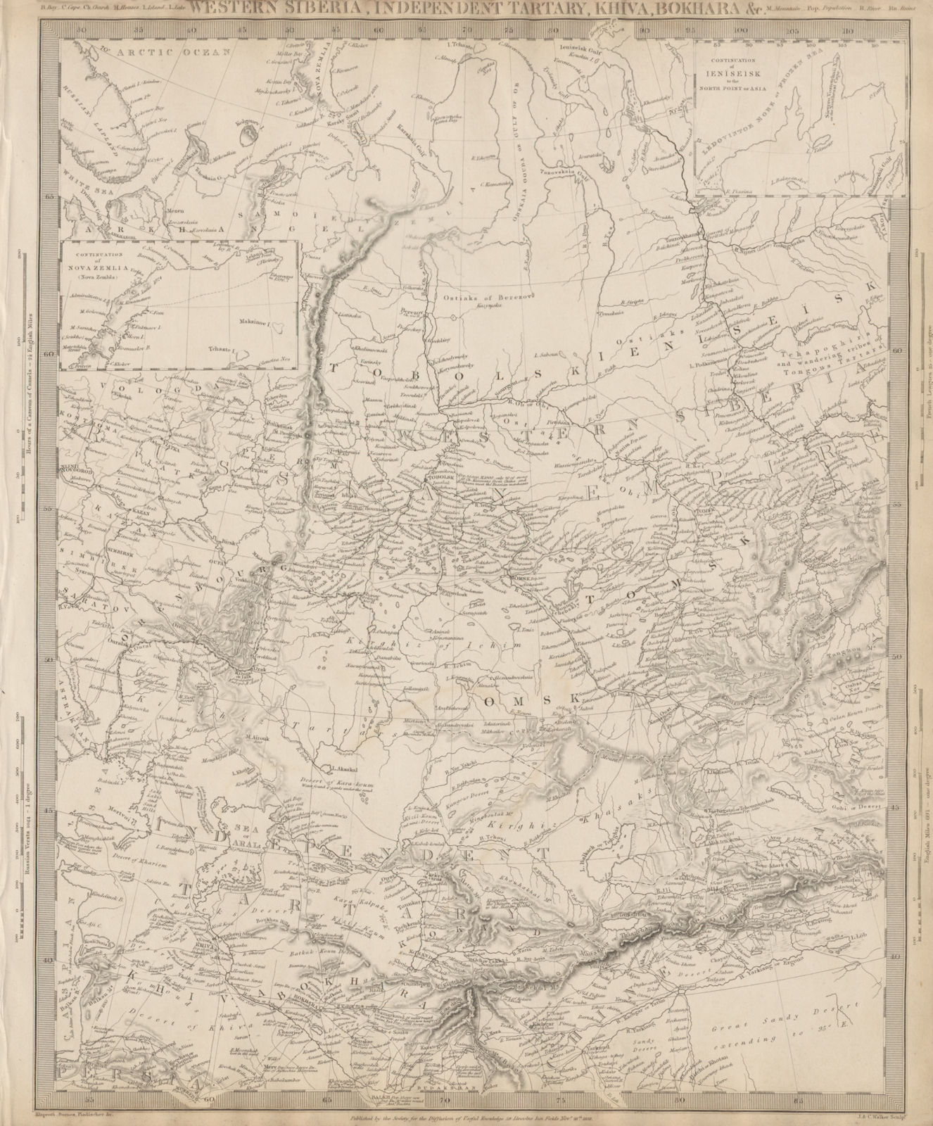 CENTRAL ASIA.Western Siberia, Khiva Bukhara. Independent Tartary SDUK 1844 map