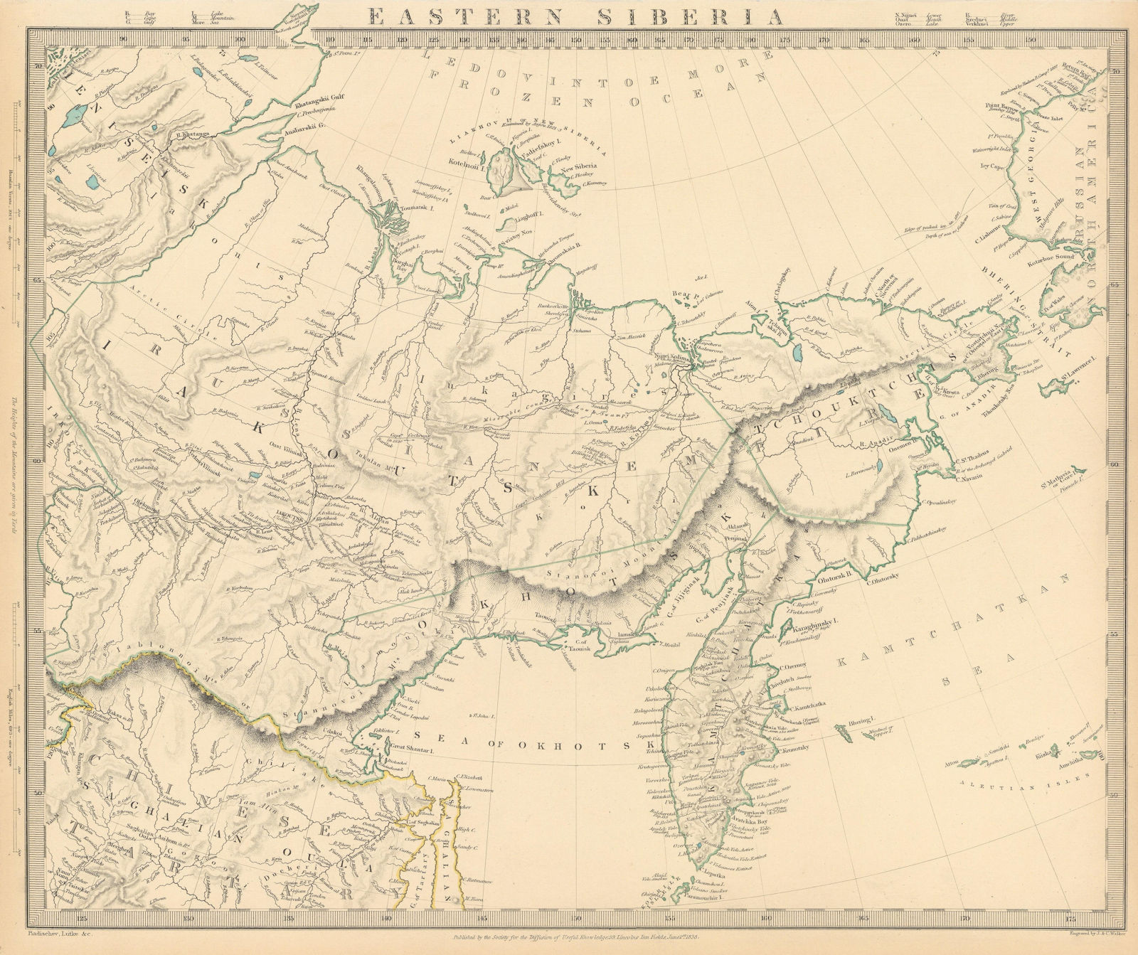EASTERN SIBERIA Kamtchatka Yakutia Chukotka Khabarovsk. Russia. SDUK 1844 map