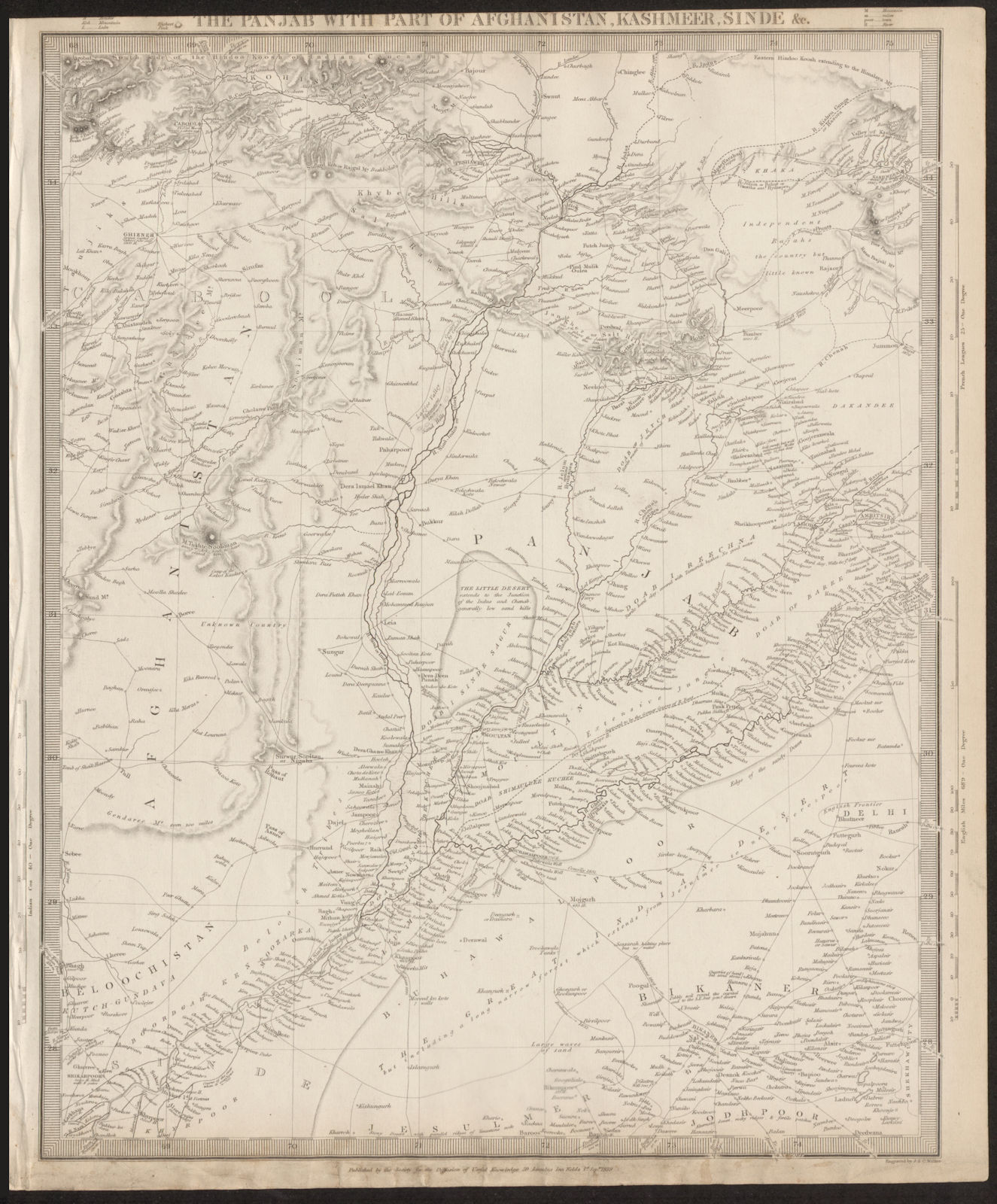 PAKISTAN. The Punjab, Afghanistan, Kashmir & Sinde. Indus valley. SDUK 1844 map
