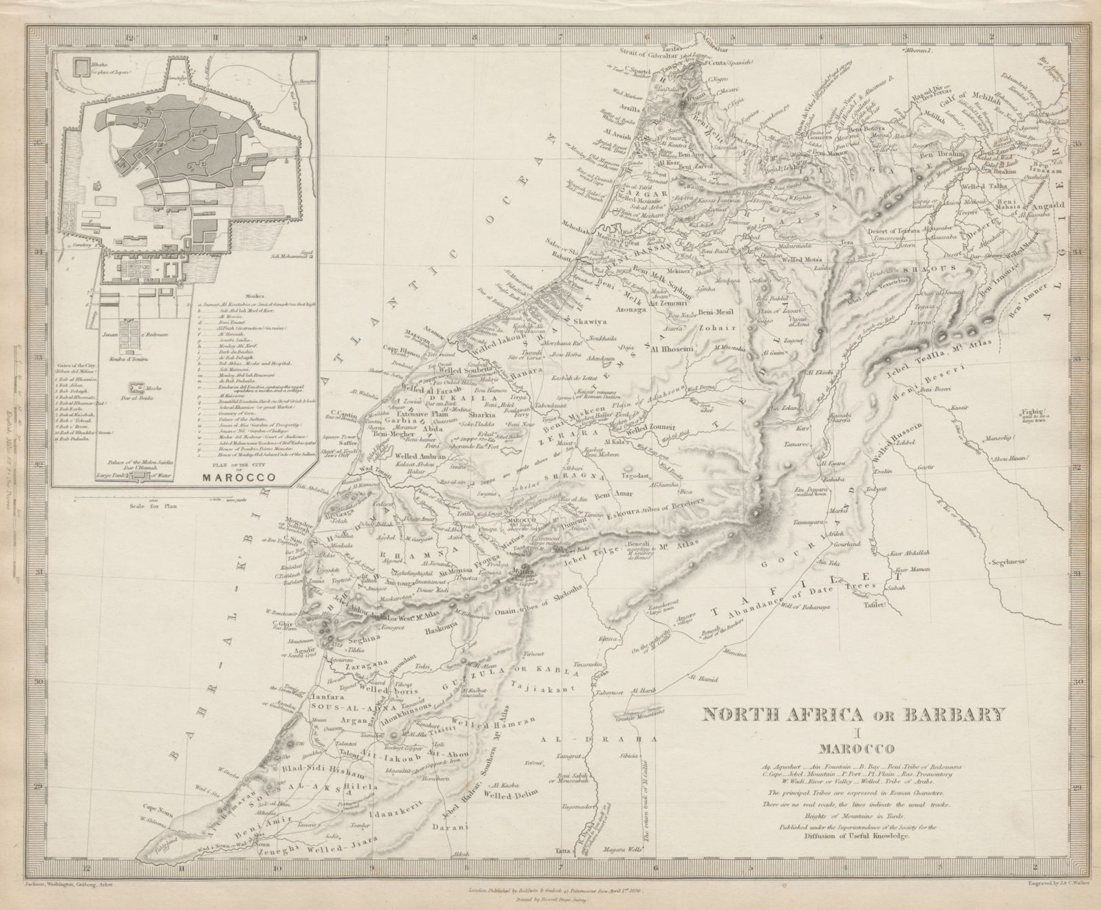 MOROCCO Marocco 'North Africa or Barbary'. Marrakech city plan. SDUK 1844 map